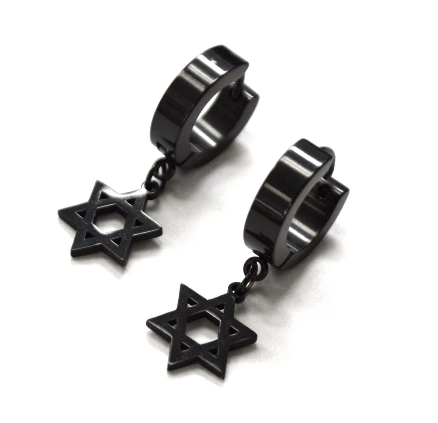 Star of David Black Plated Huggies Earring 83-852B