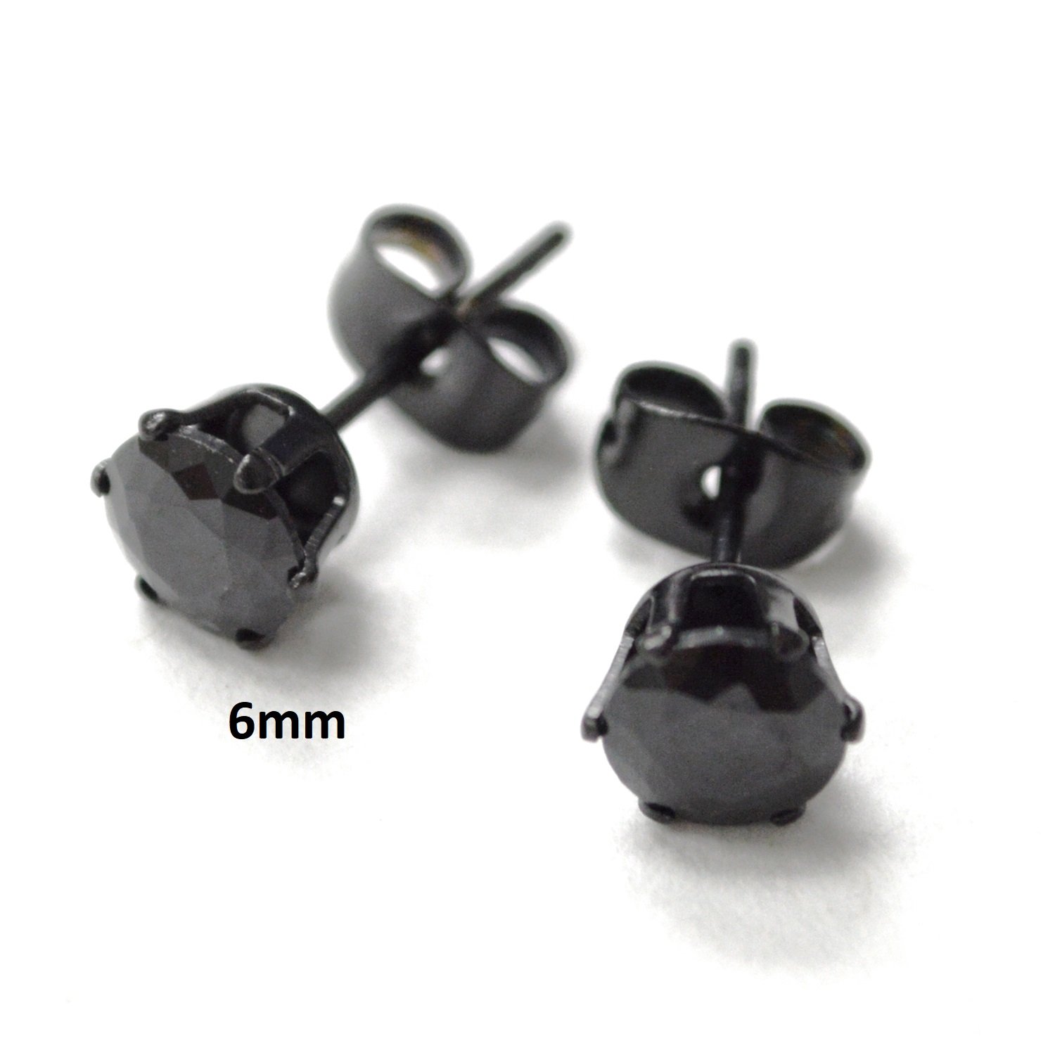 6mm Round Black CZ Stud Earring 83-103B-6 (10/pkg)