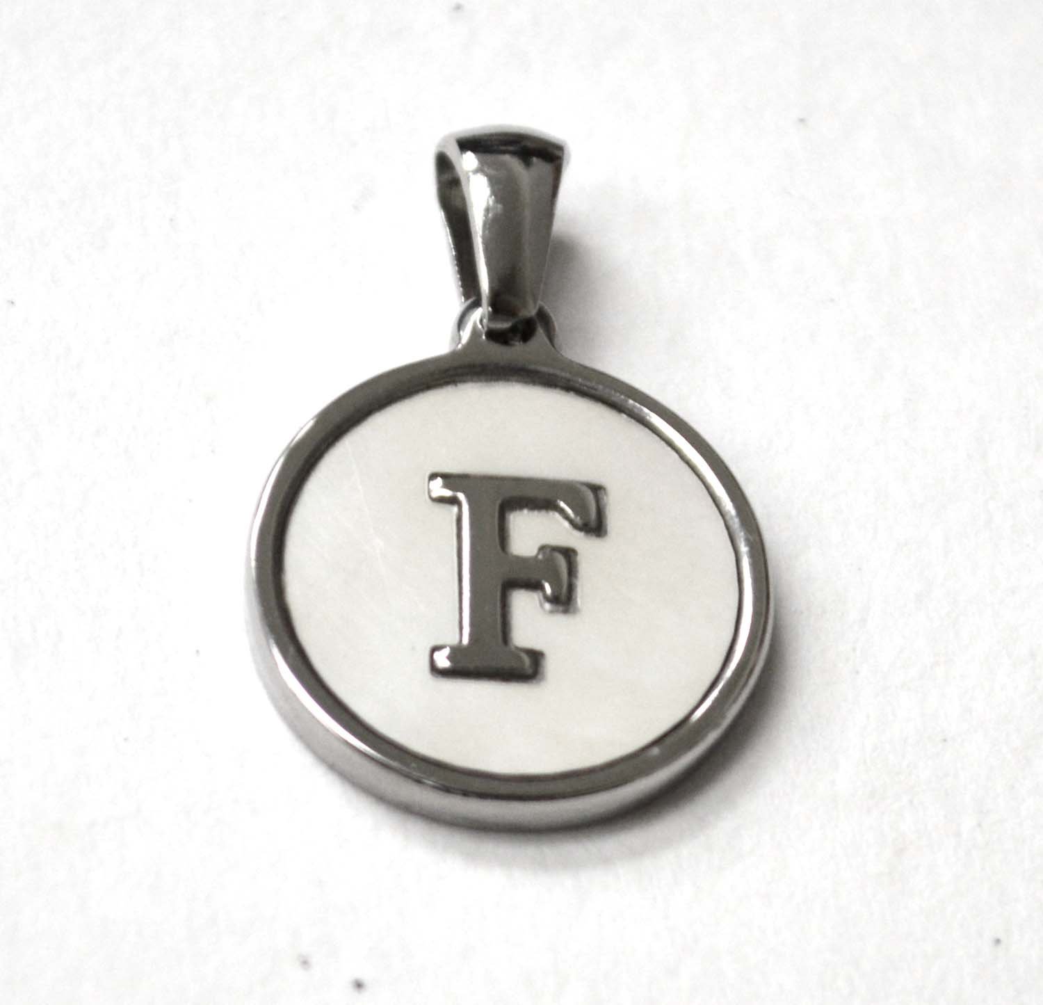 F Initial Stainless Steel in Mother of Pearl Pendant 86-2479S-F