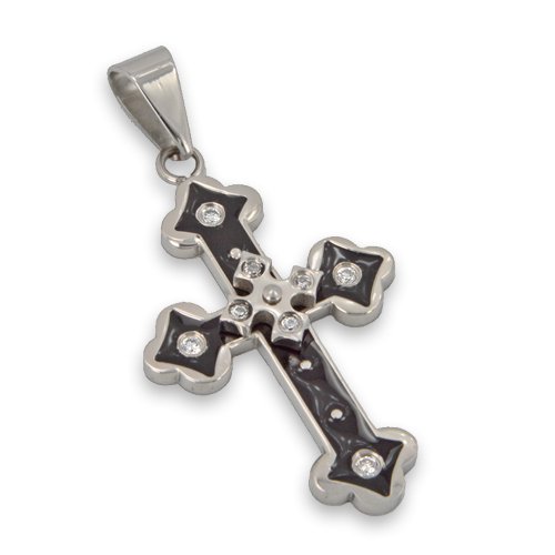 Two-Tone Black Stainless Steel CZ Cross with Rotatable Center (22x37mm)