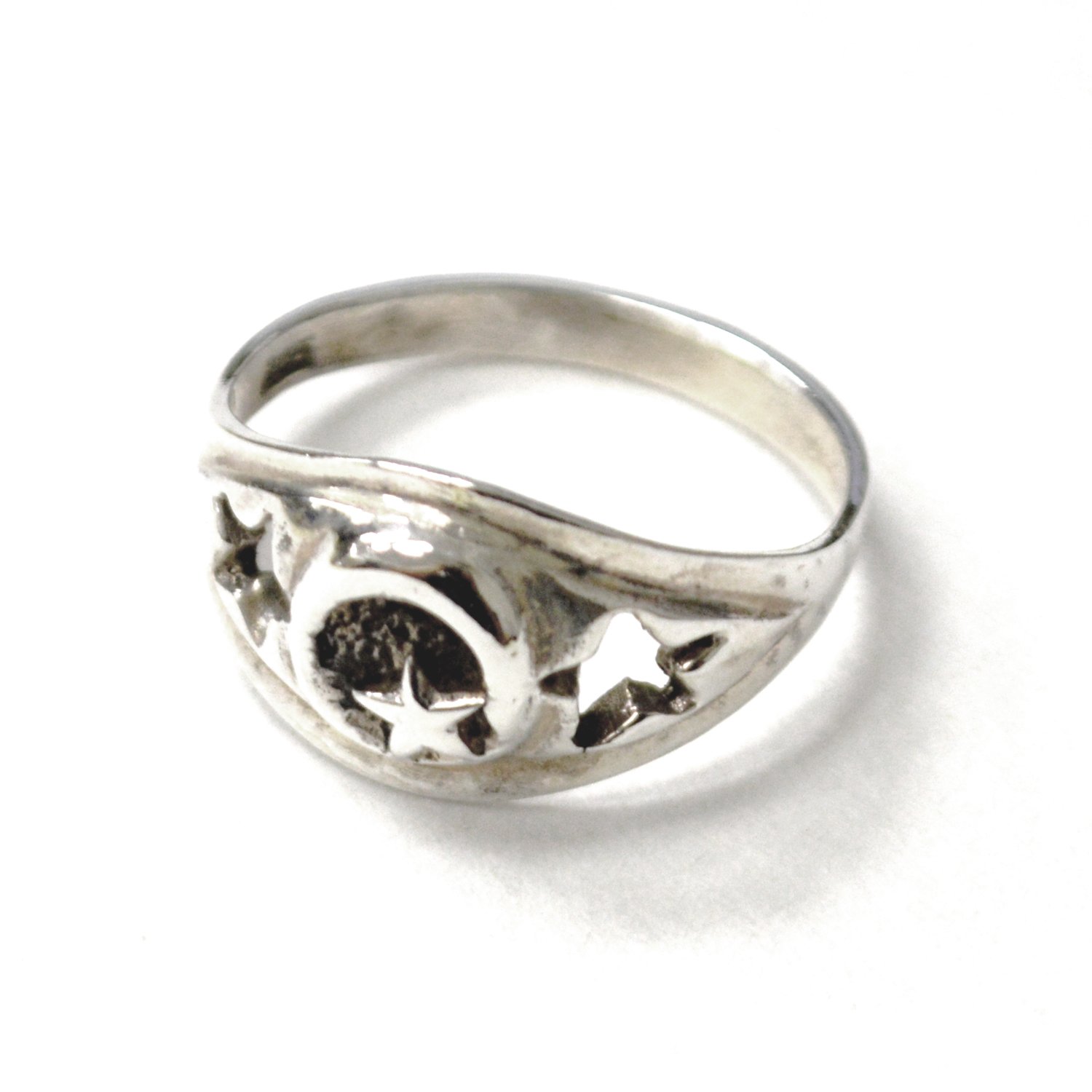 Half Moon and Star Sterling Silver Ring 51-1264