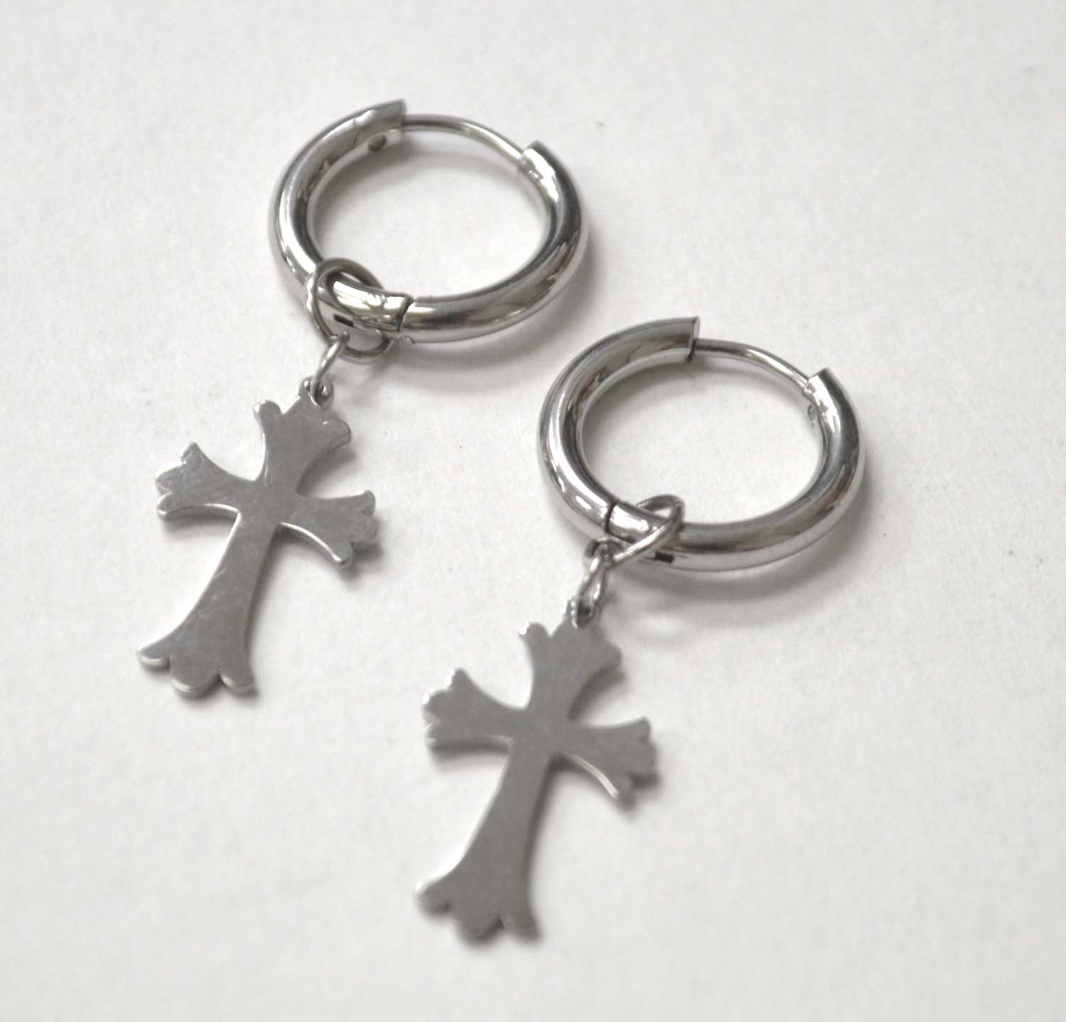 Dangling Cross in Hoops Stainless Steel Earrings 83-843S