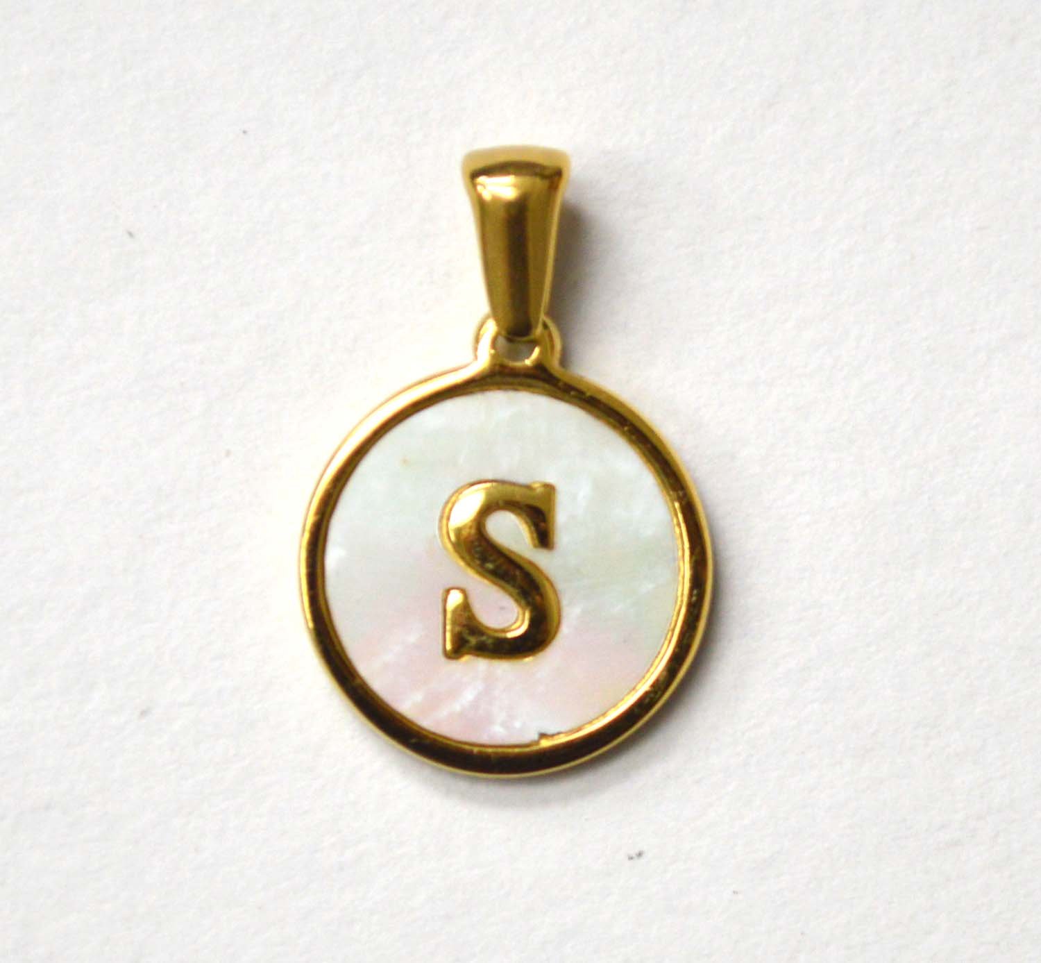 S Initial Gold IP Plated in Mother of Pearl Pendant 86-2479-S