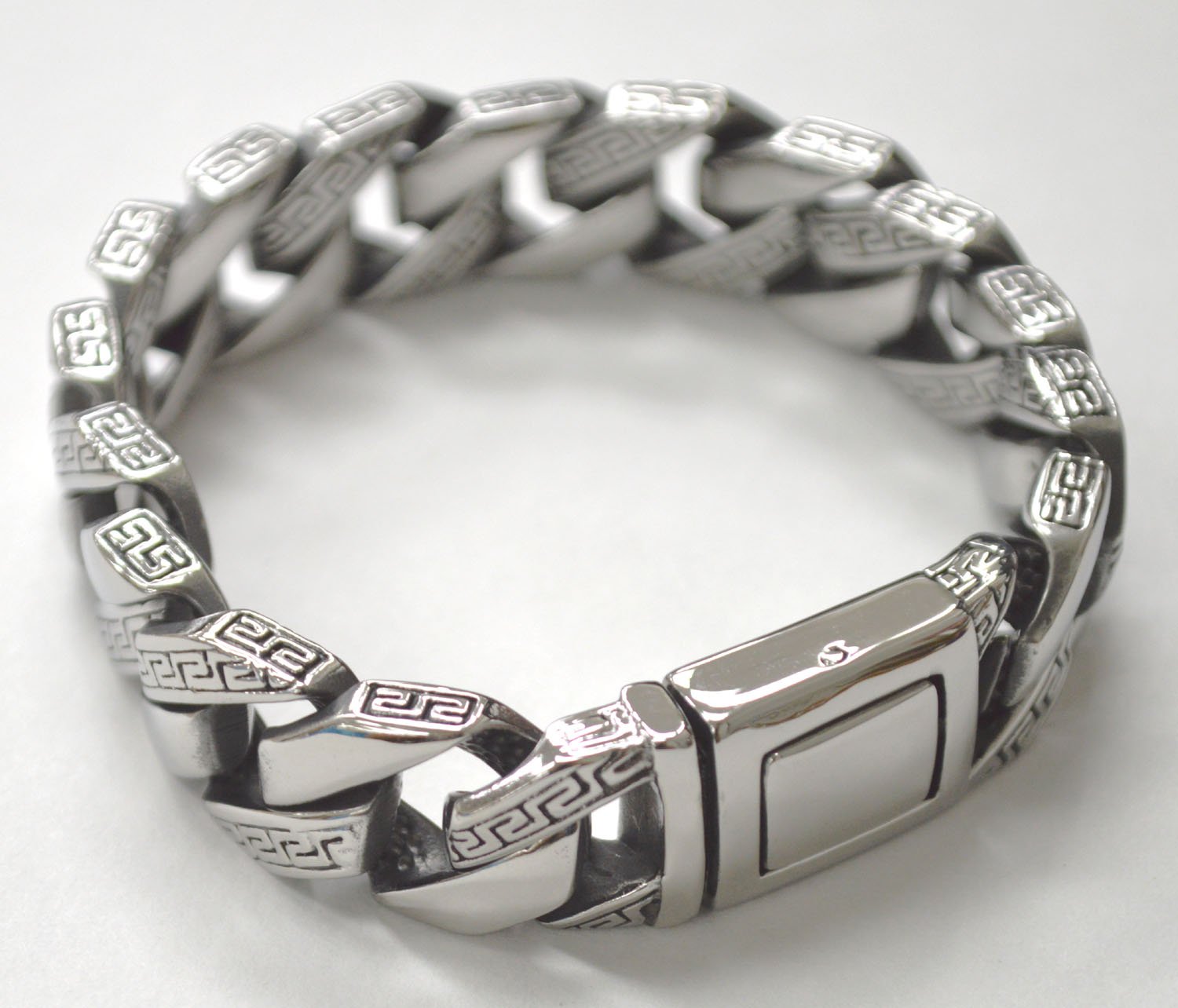 Greek Key Design CUBAN with Fancy Lock Bracelet 84-1900