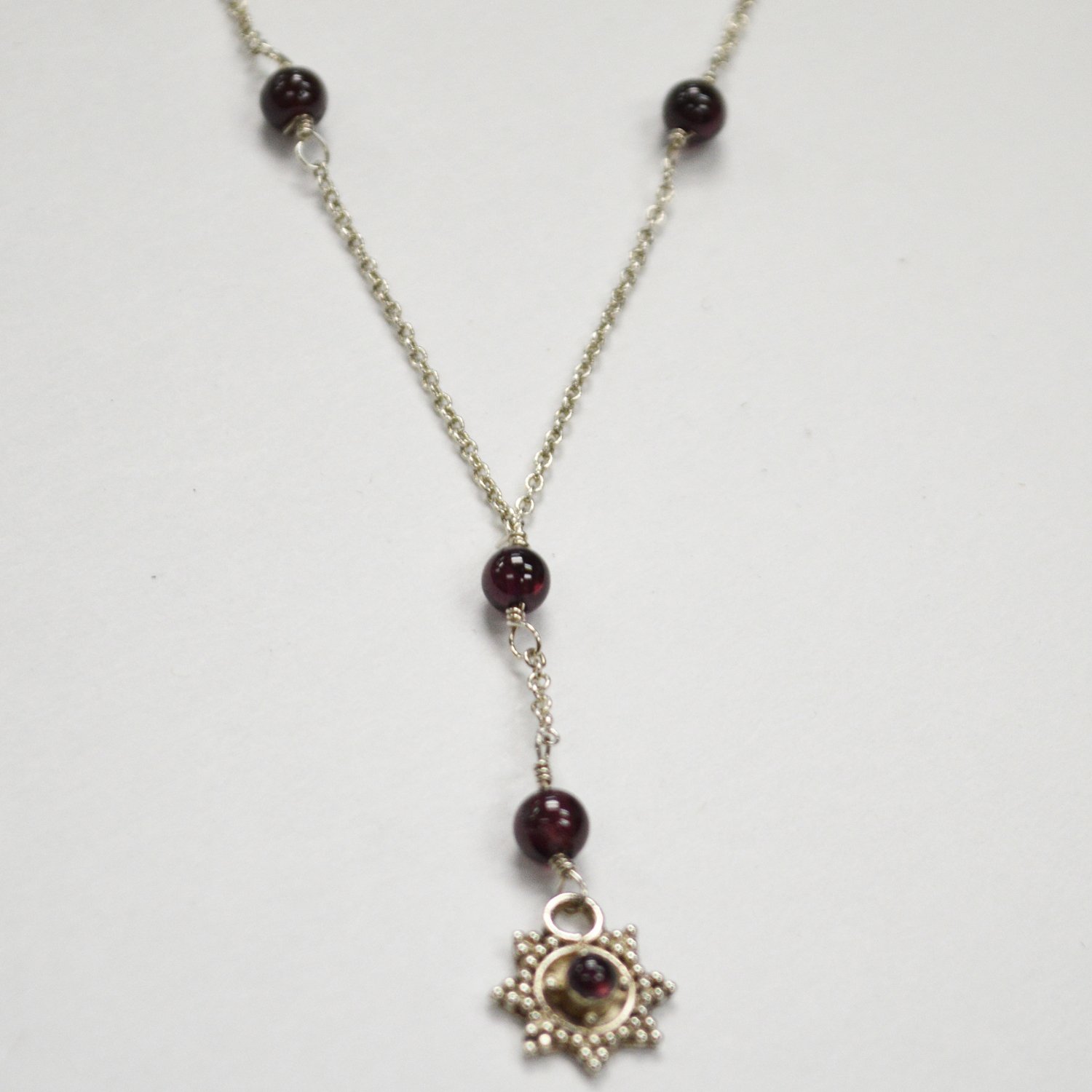 Garnet Beads Necklace Sterling Silver 55-1018