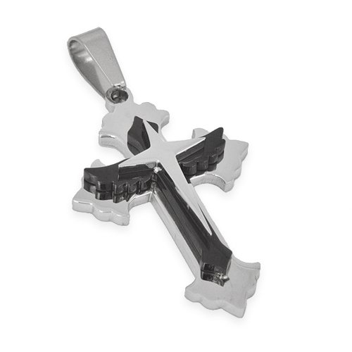 Two Tone Black Three Layer Wing Cross Stainless Steel (25x41mm)