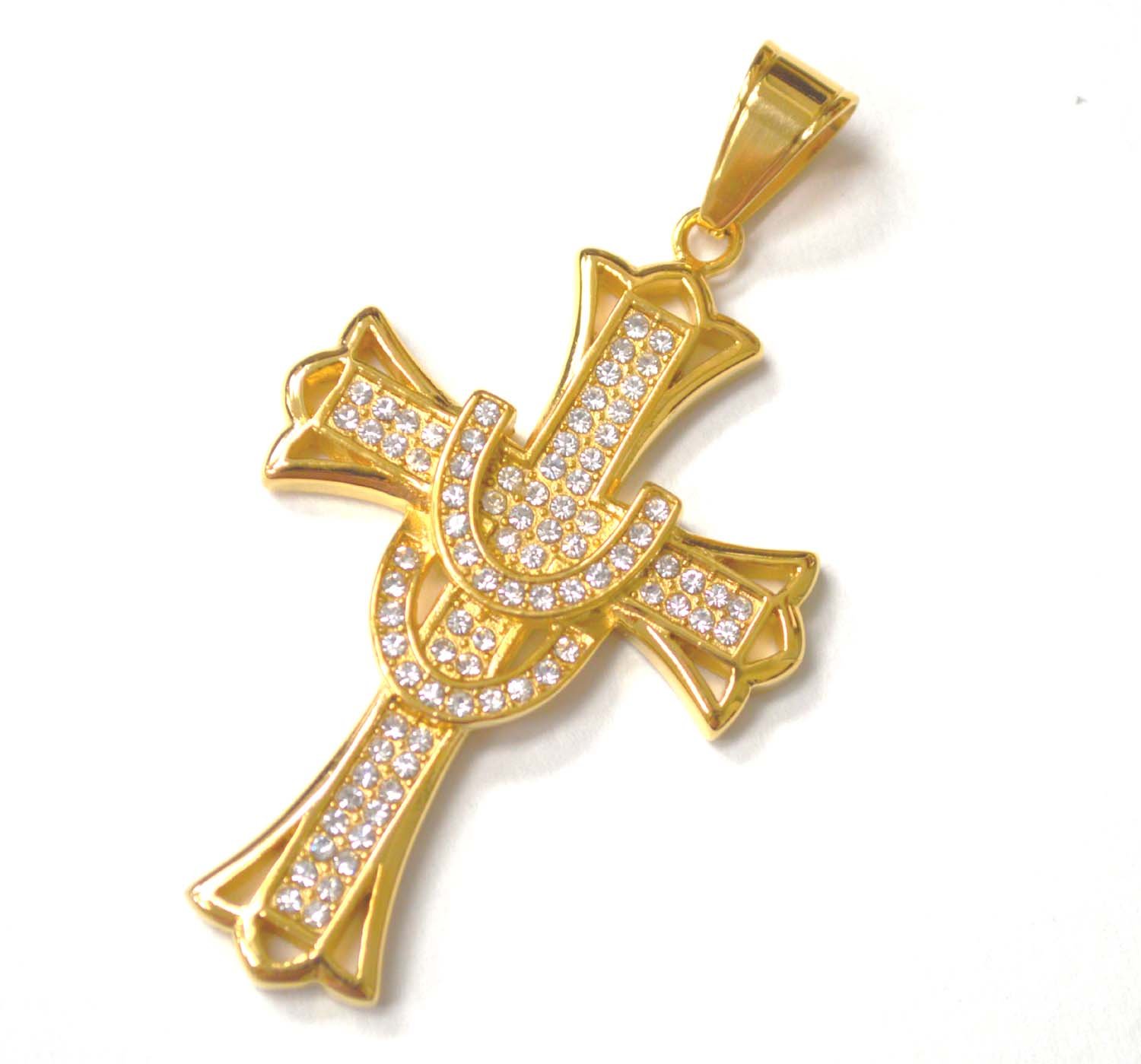 Cross with Stones Gold Plated Pendant 86-2606G