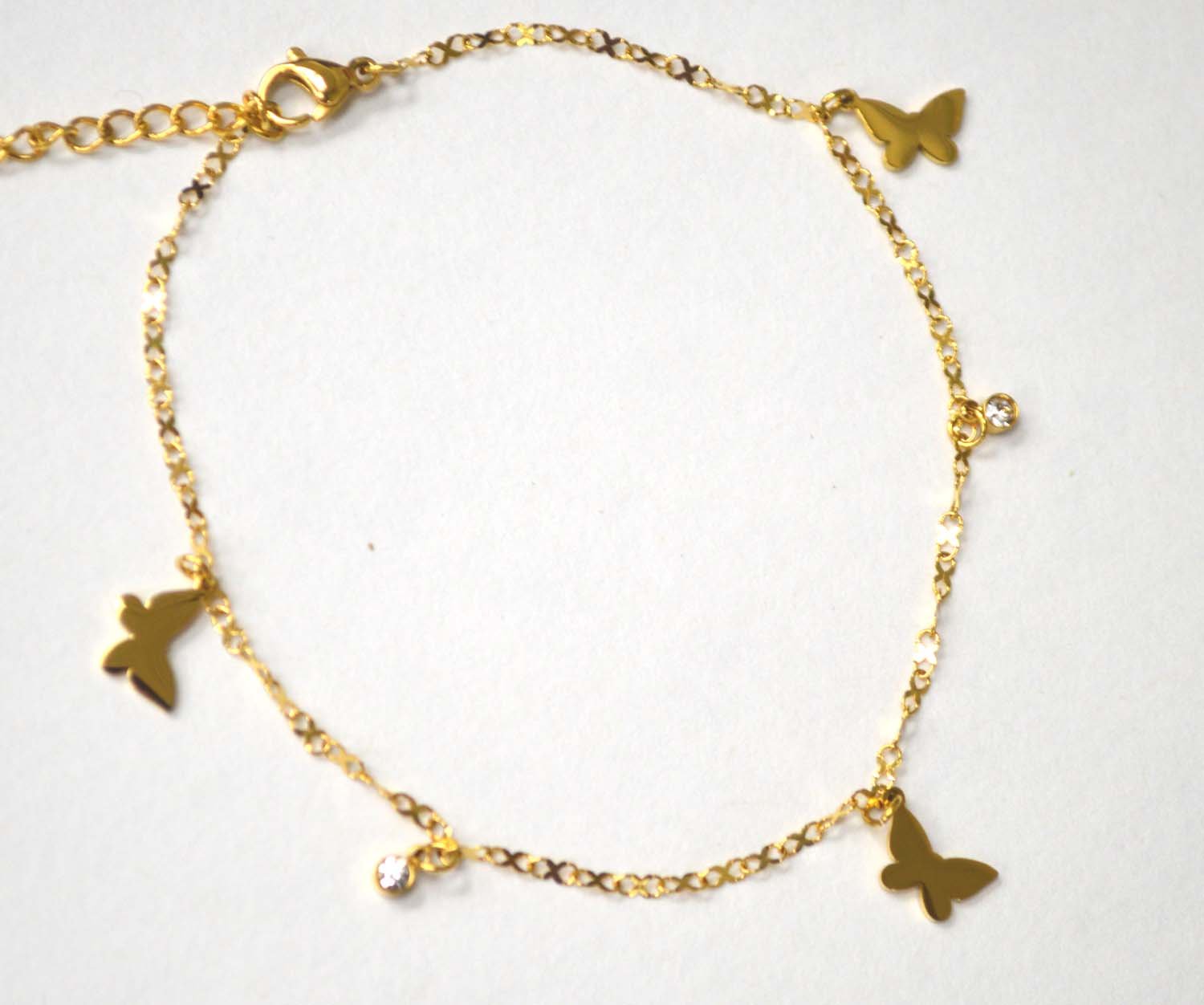 Butterfly with Crystal Stone Gold IP Plated Anklet 82-206G