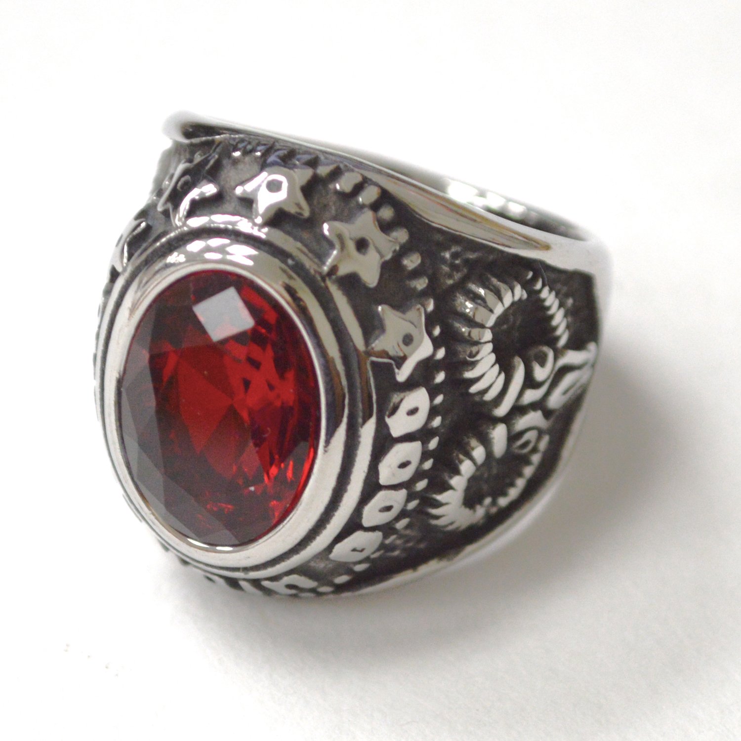 Red Stone Stainless Steel Ring 81-1219S-Red