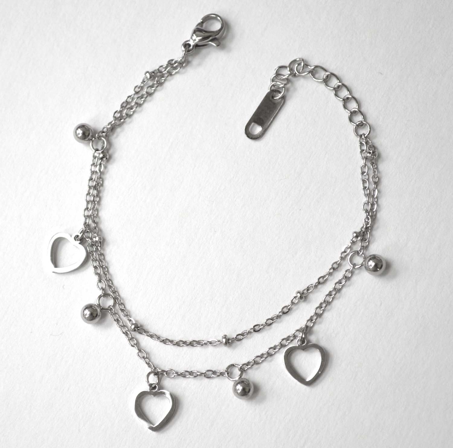 Dangling Heart Stainless Steel Bracelet 84-1860S