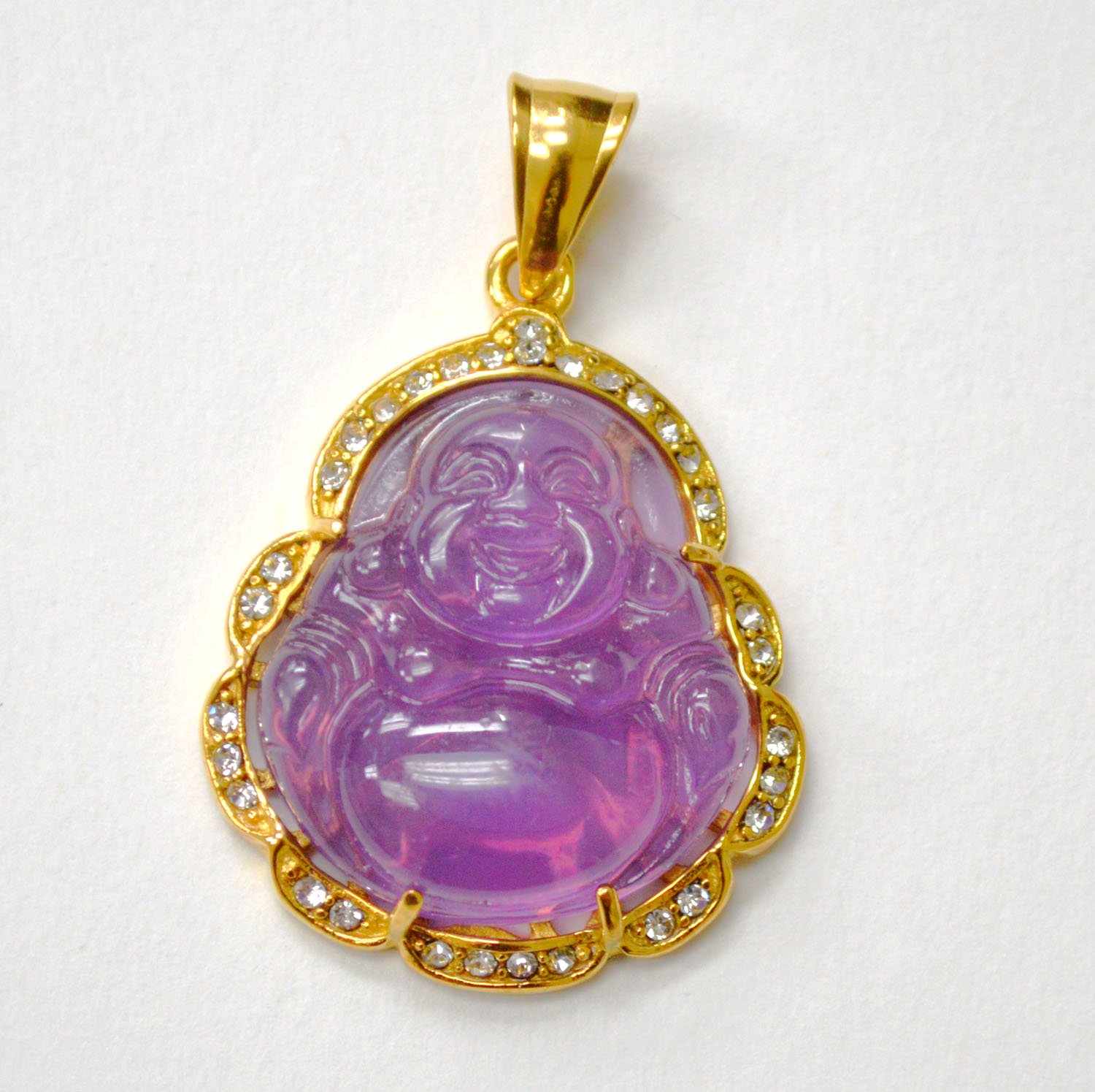 Buddha Jade Gold IP Plated Pendant 86-2890G-Purple