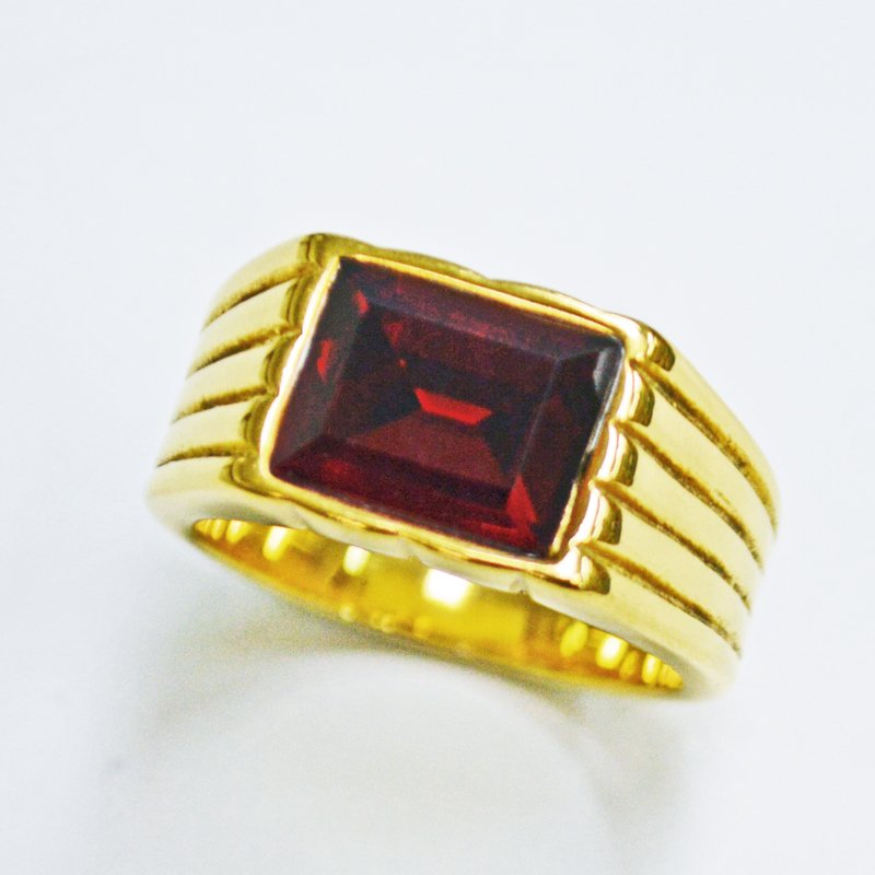 Red Stone Gold IP Plated Ring  81-1237G-Red