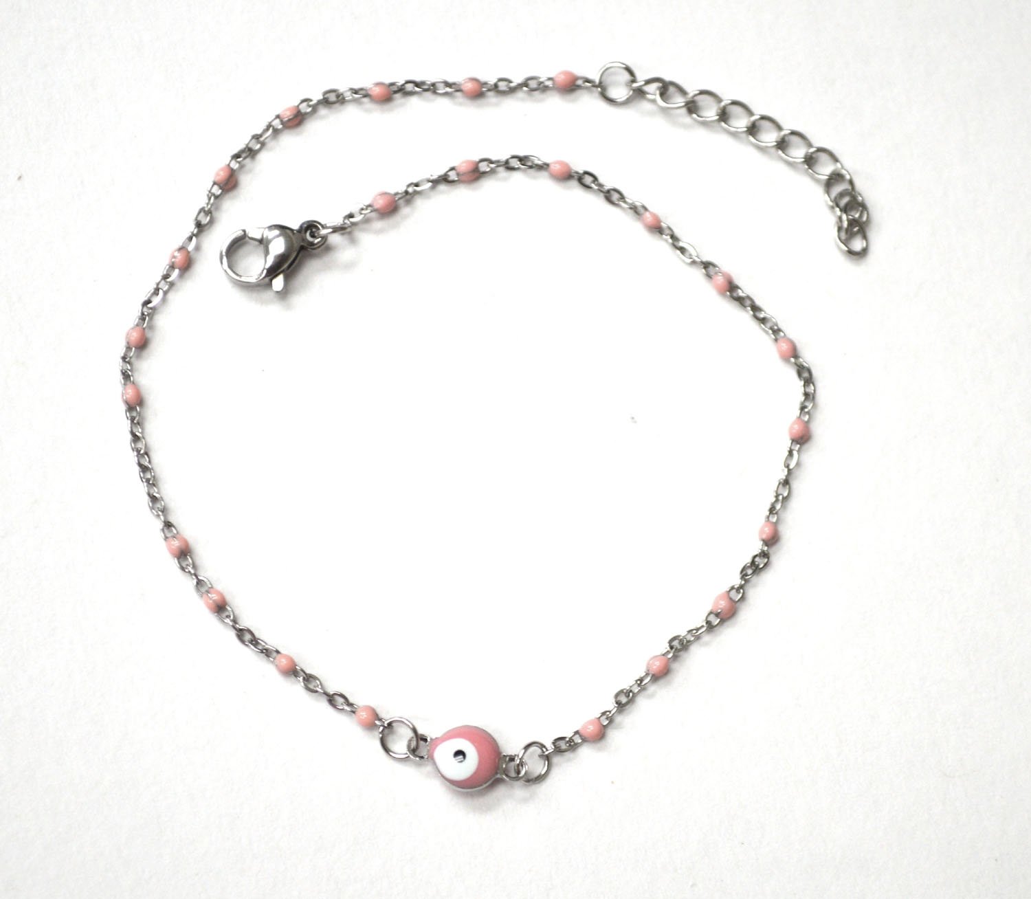 Eyeball Bead Stainless Steel Anklet 82-223S-Pink (5/pkg)