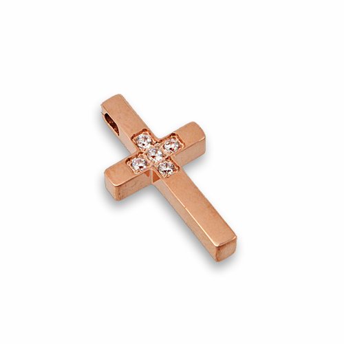 Rose Gold Stainless Steel CZ Cross Pendant (12x23mm)