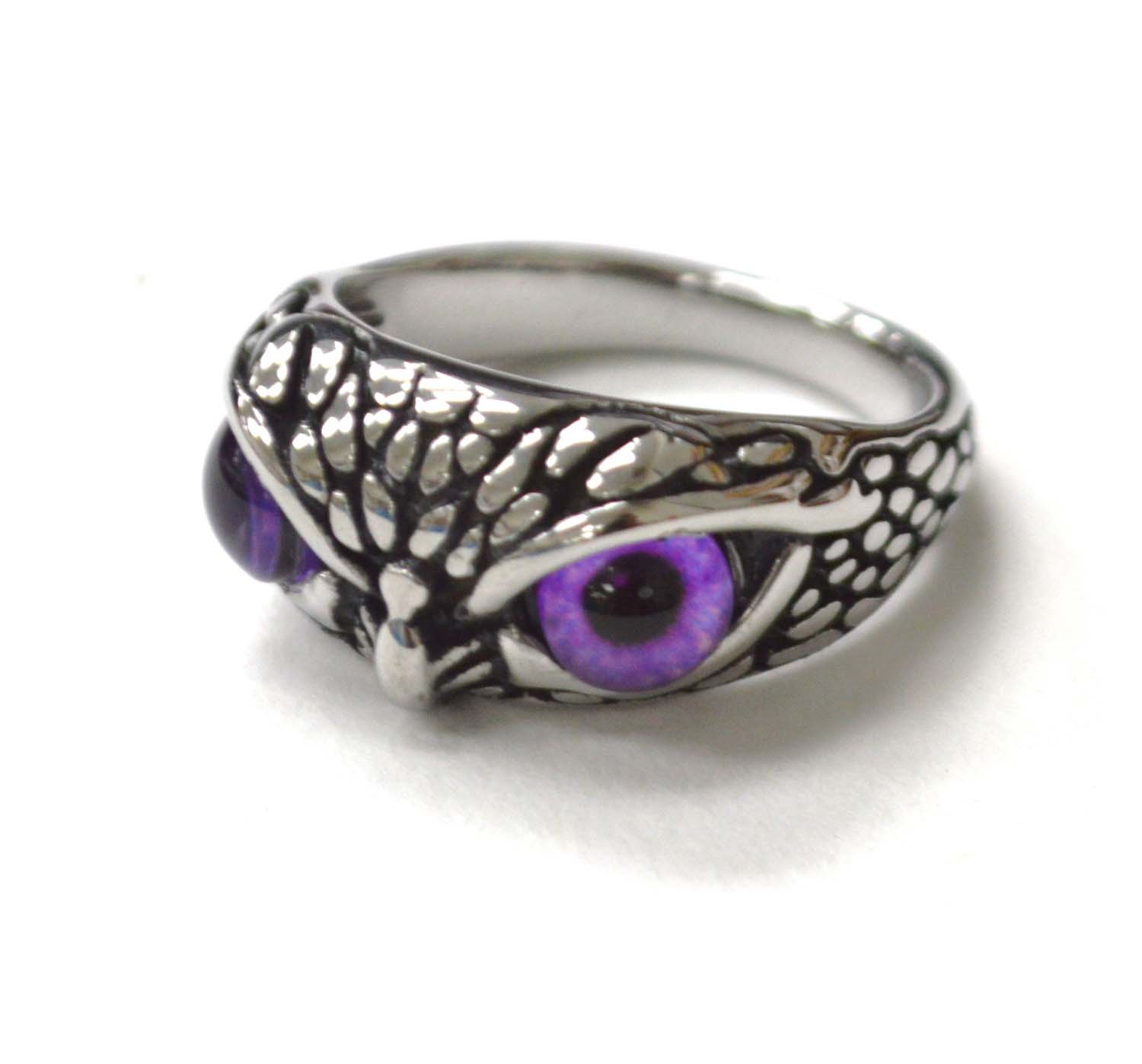 Owl with Purple Eye Stainless Steel Ring  81-1574-Purple