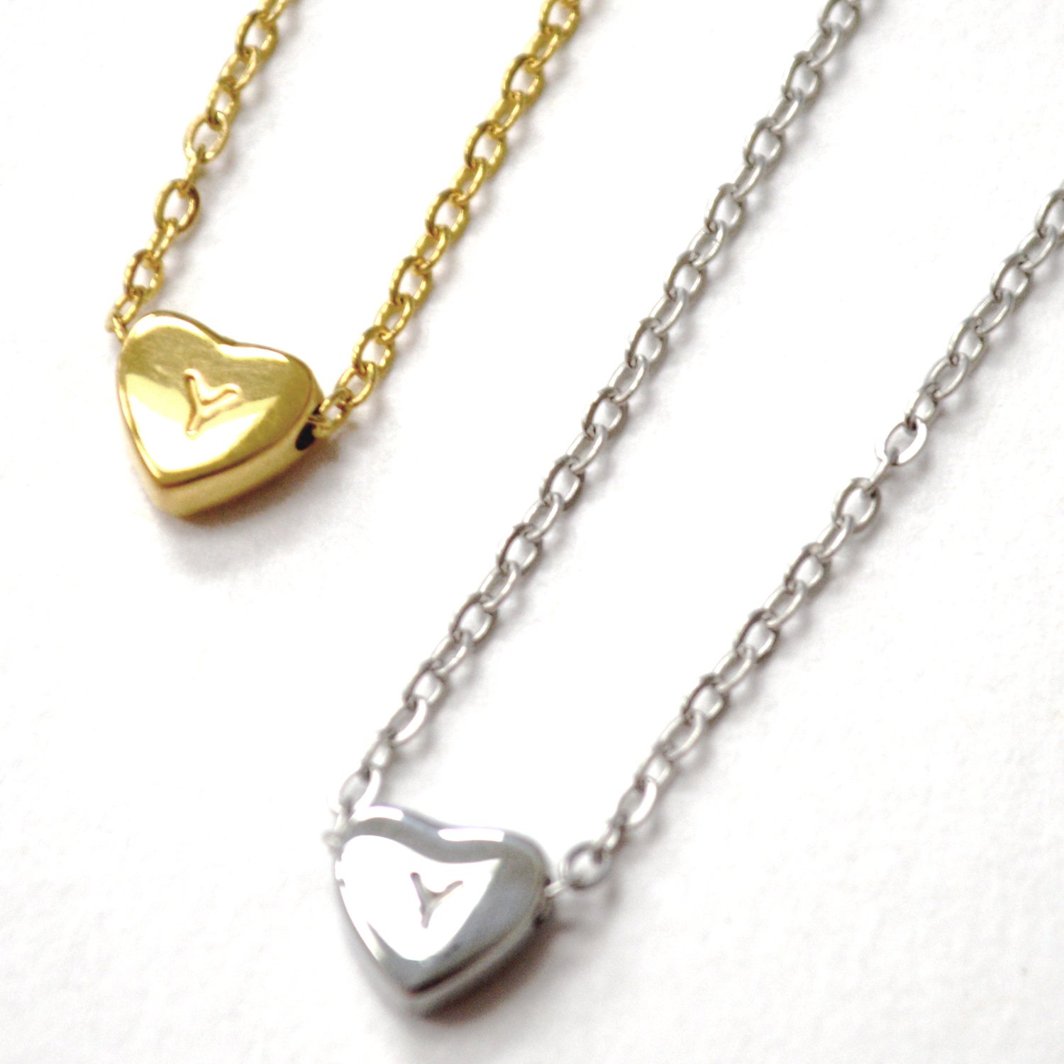 Y Heart Initial Stainless Steel Necklace 85-1028Y