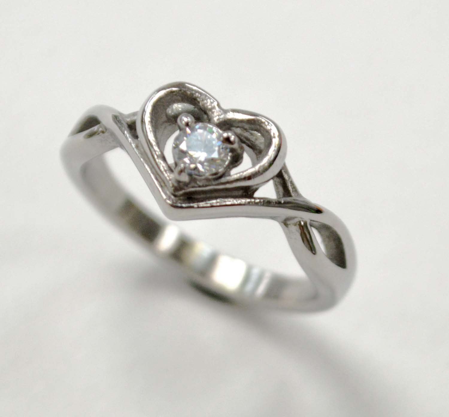 CZ Heart Stone Stainless Steel Ring 81-1442