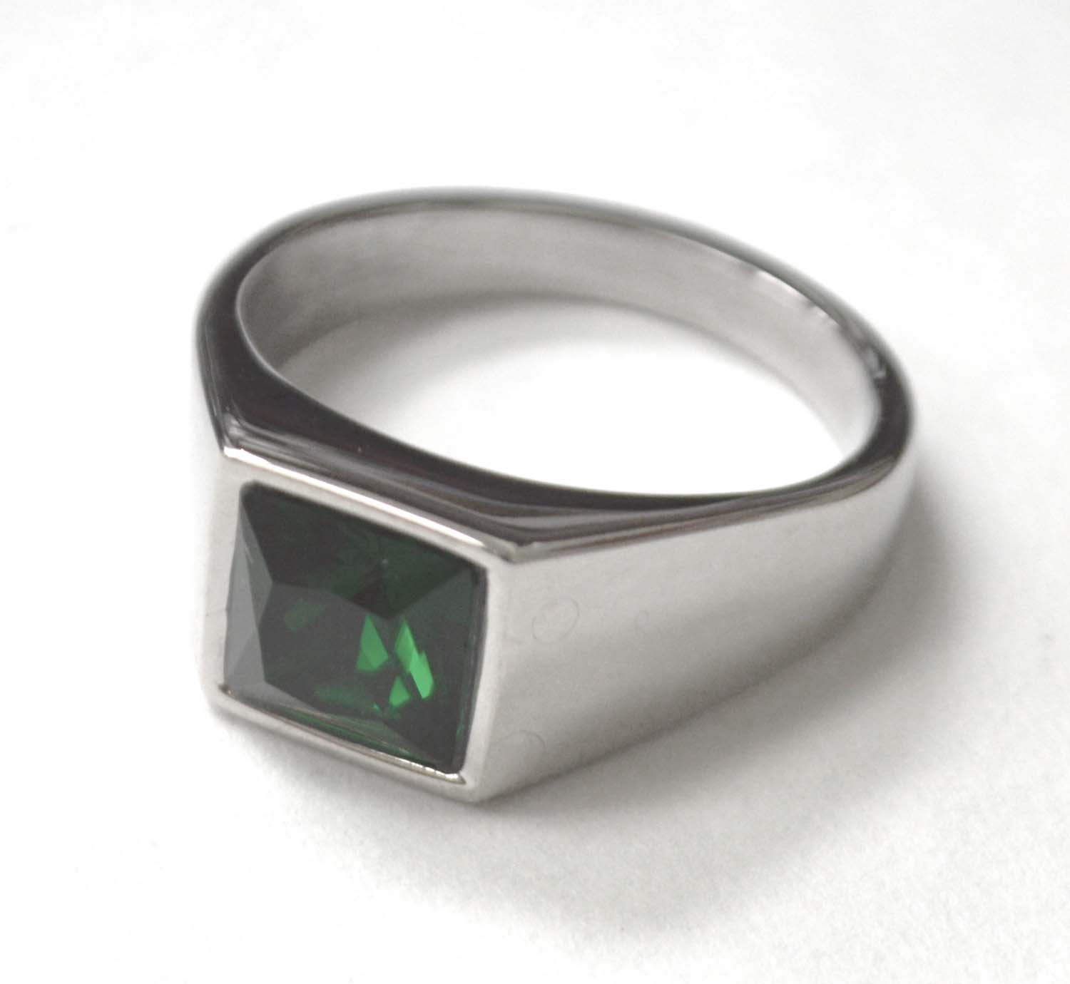 Green CZ Stone Stainless Steel Ring 81-1522S-Green