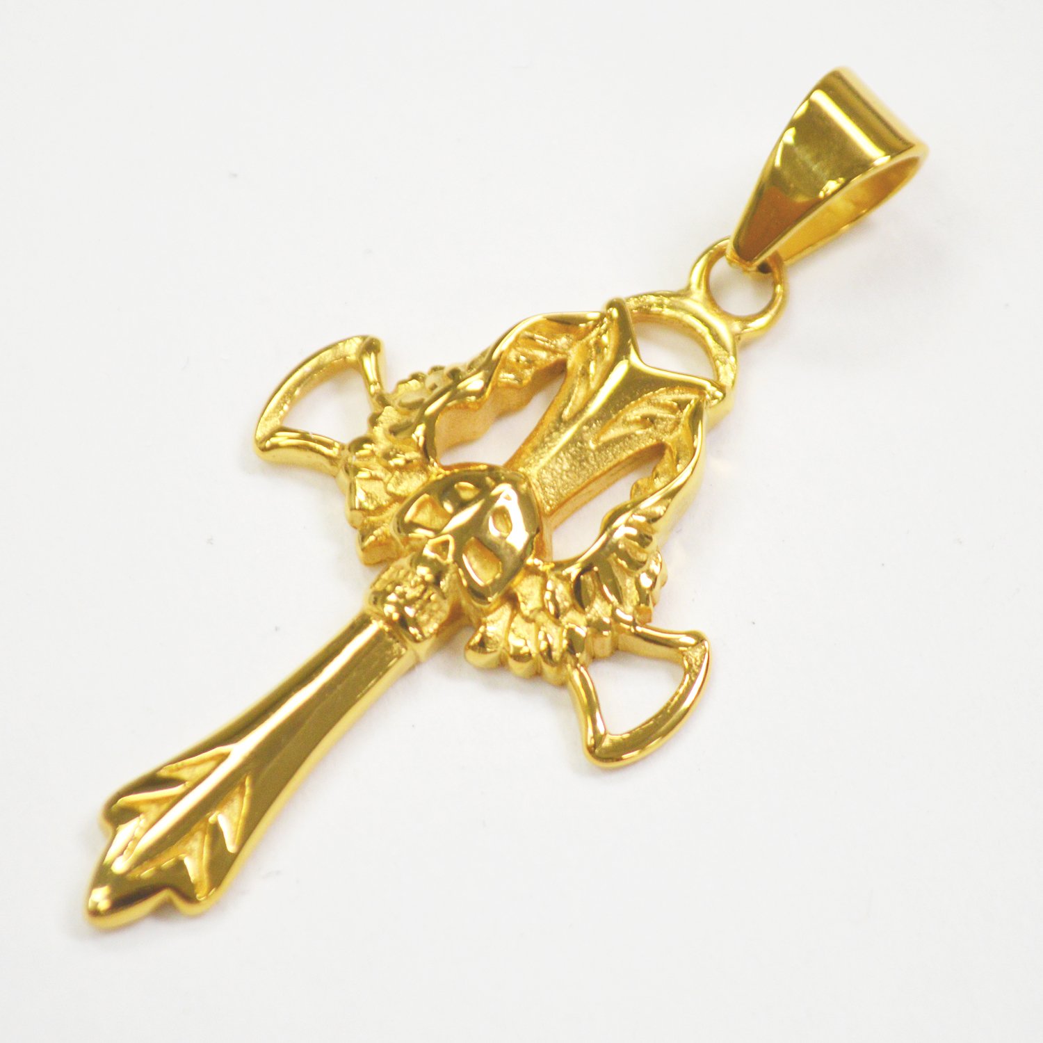 Cross with Skull Head Gold Plated Pendant 86-2322G