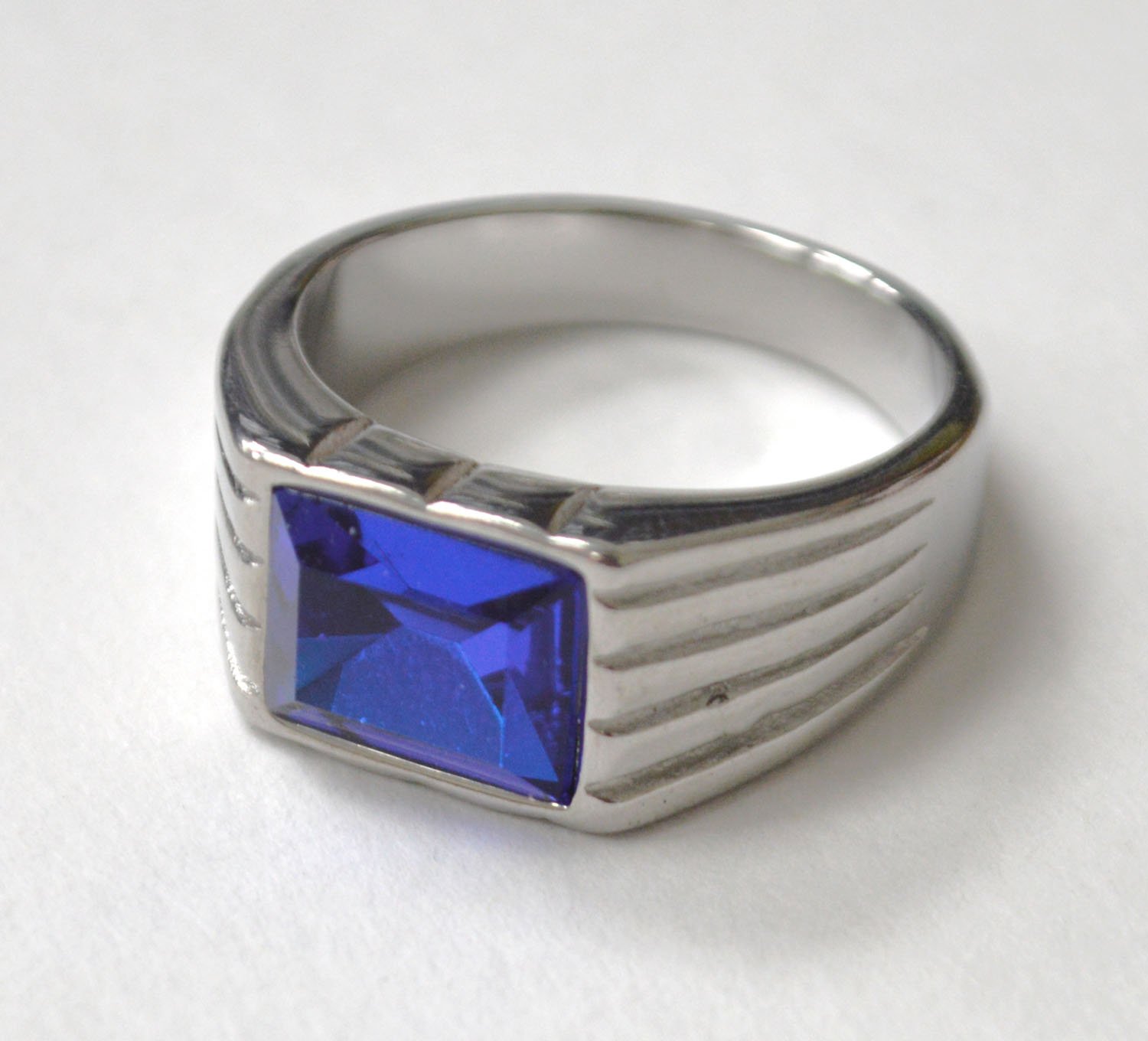 Blue Stone Stainless Steel Ring 81-1237S-Blue