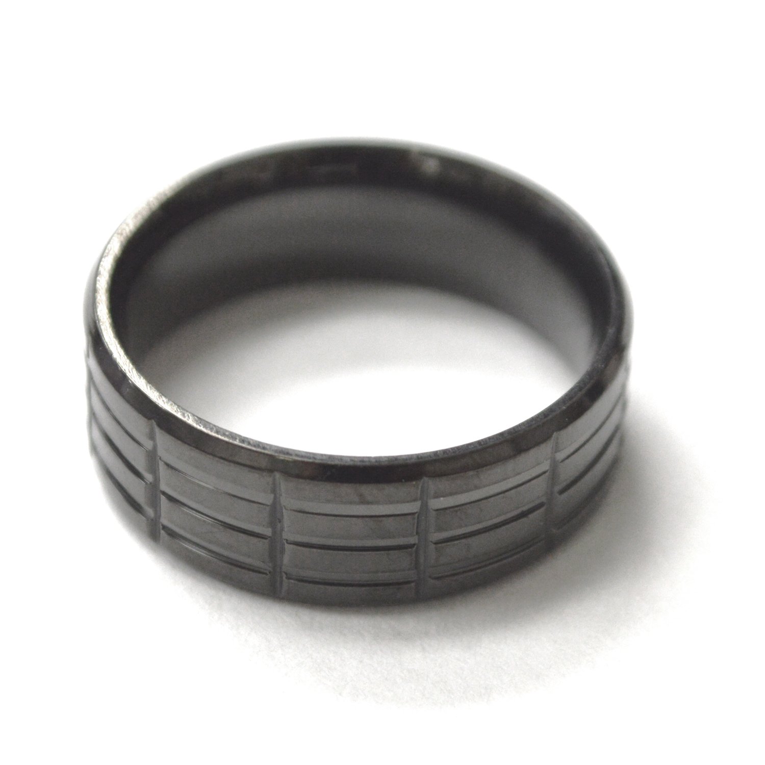 Grooved Tire Pattern Black Plated Ring 81-1758B