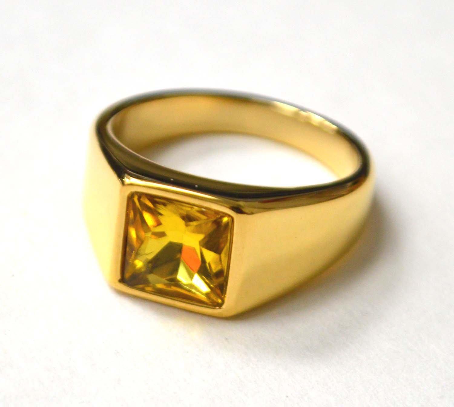 Yellow CZ Stone Gold IP Plated Ring 81-1522G-Yellow