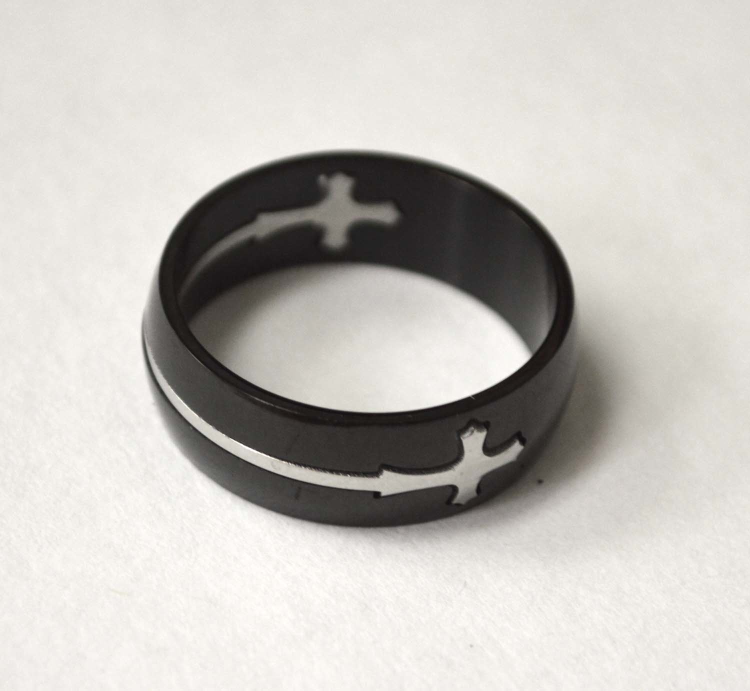 Sideway Cross 2 Tone Black Plated Ring 81-1257S