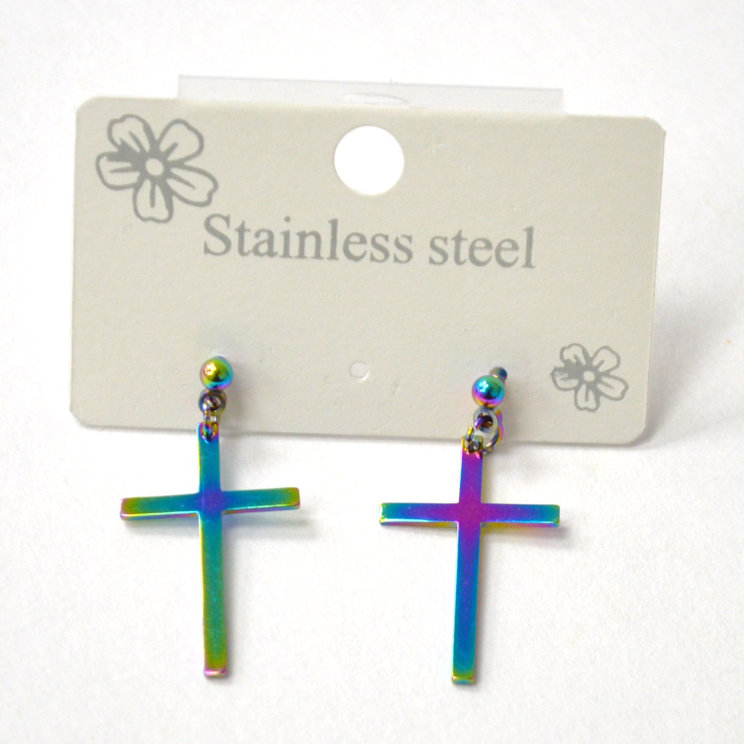 Cross Dangling Rainbow Post Earrings  83-759-Rbw