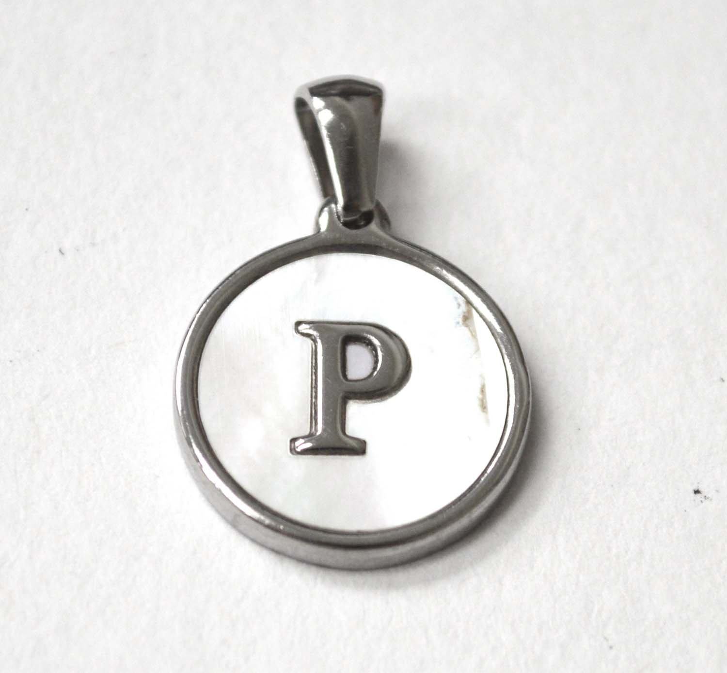 P Initial Stainless Steel in Mother of Pearl Pendant 86-2479S-P