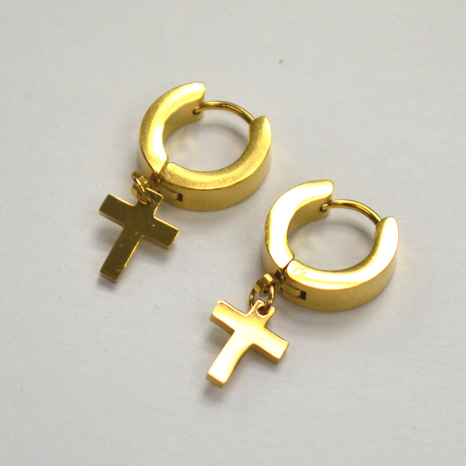 Cross Dangling Huggies Gold Plated  Earrings 83-752G-2