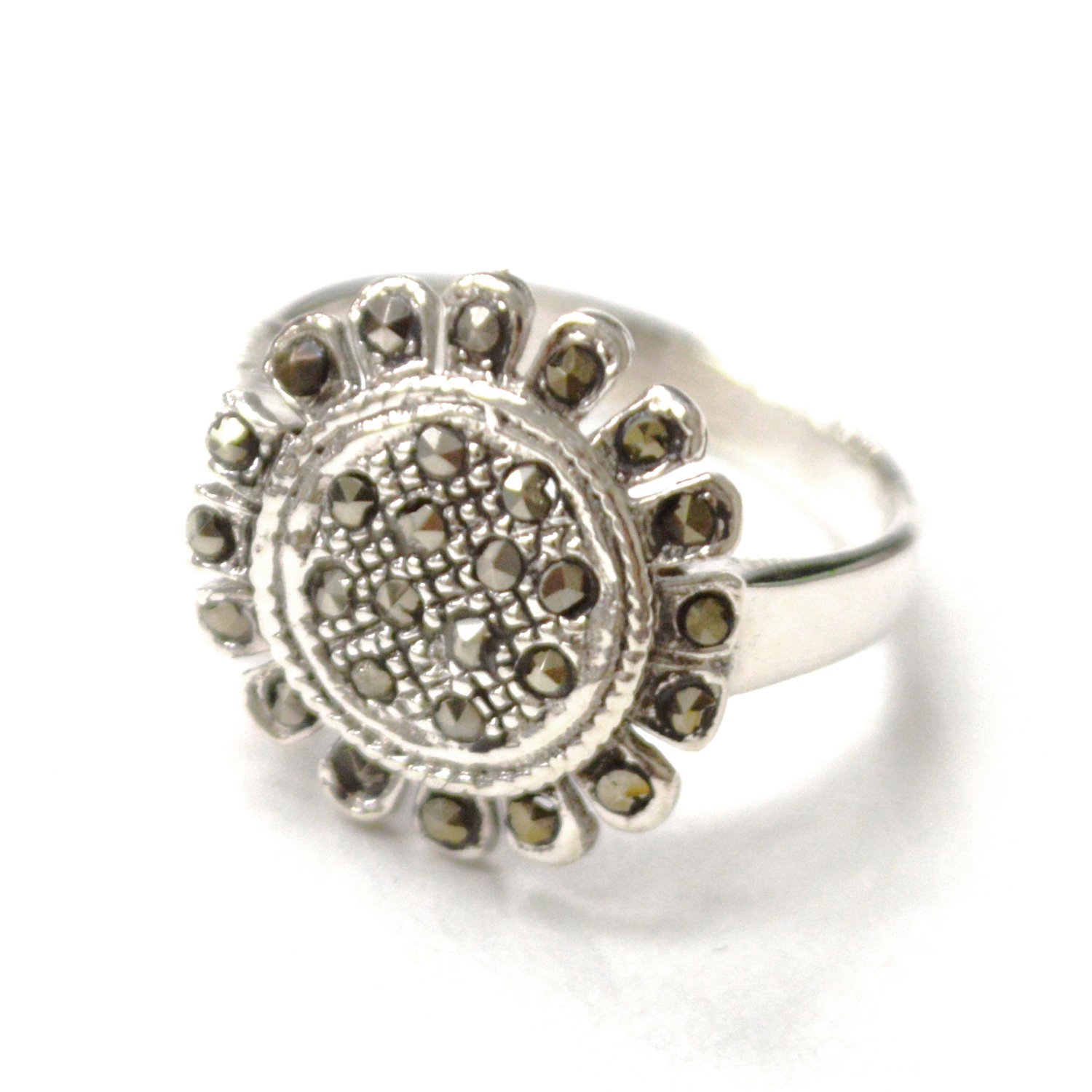 Flower with Marcasites Stones Sterling Silver Ring 51-3054