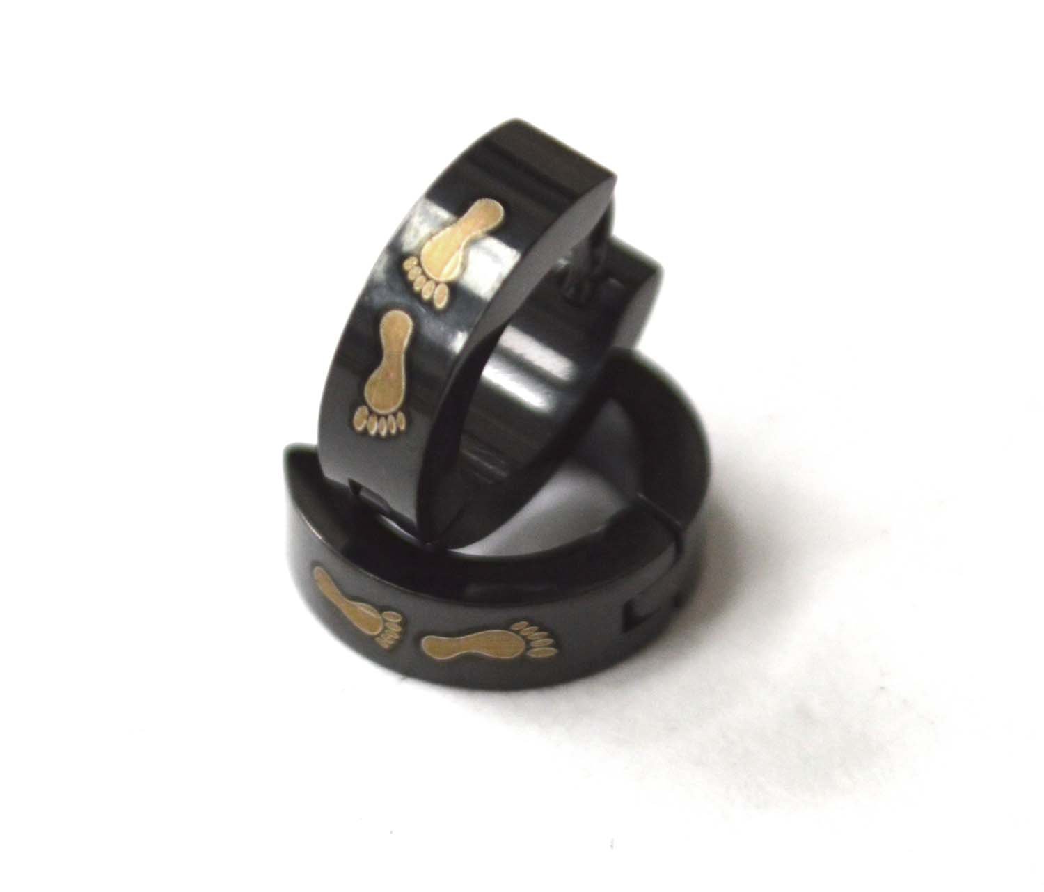 Foot Print Black Plated Huggies Earrings 83-906B