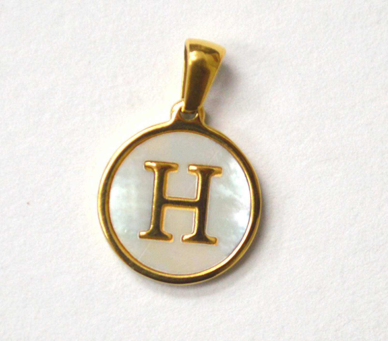 H Initial Gold IP Plated in Mother of Pearl Pendant 86-2479-H