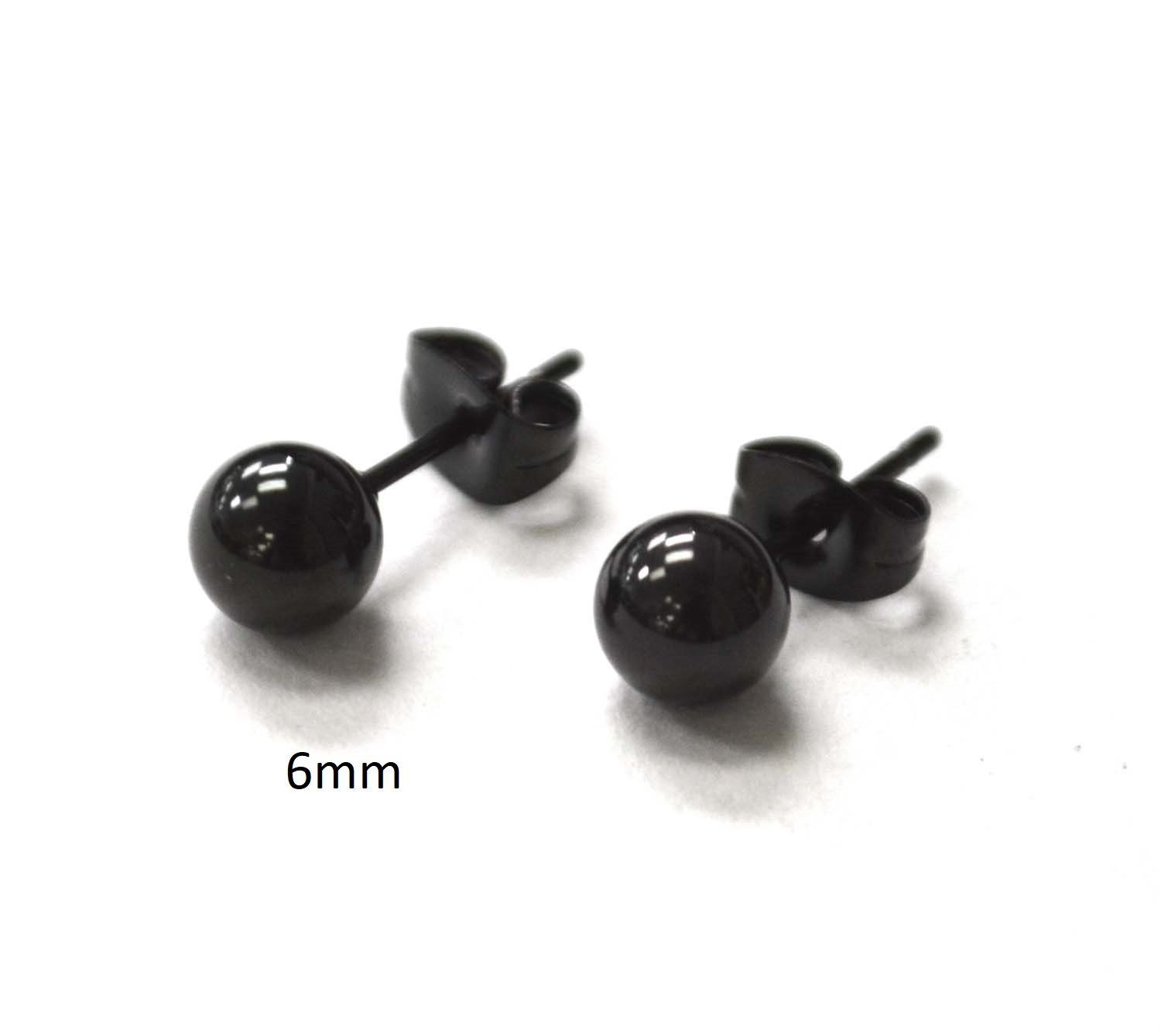 6MM BLACK BALL STUD EARRINGS-10 PR  83-717B-6