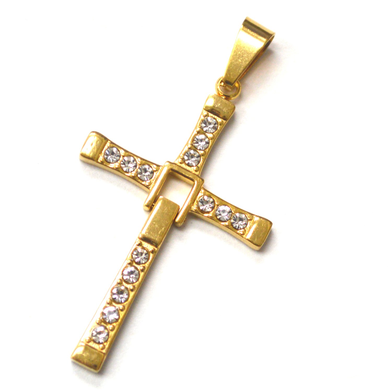 Cross with Stones Movable Gold IP Plated Pendant 86-3134G