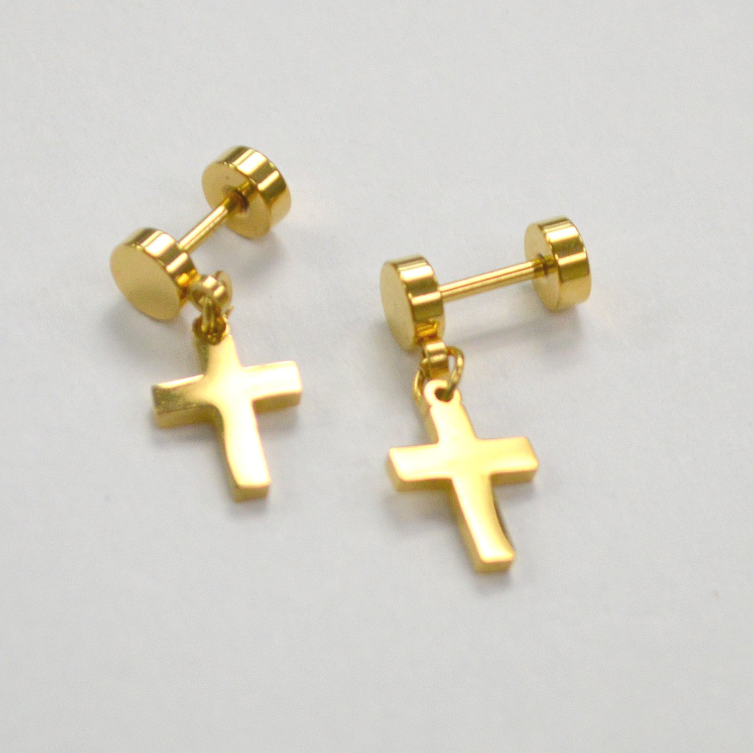 Dangling Cross Gold Plated  Earring Screw Back 83-760G