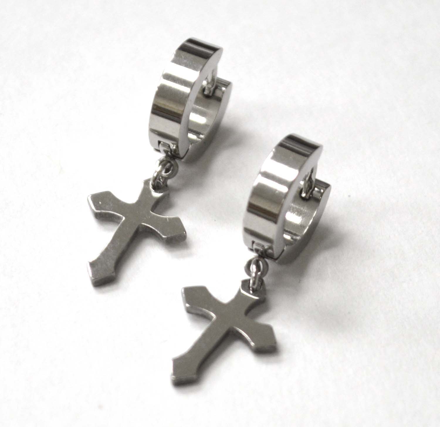 Dangling Cross Huggies Earrings 83-626S-5