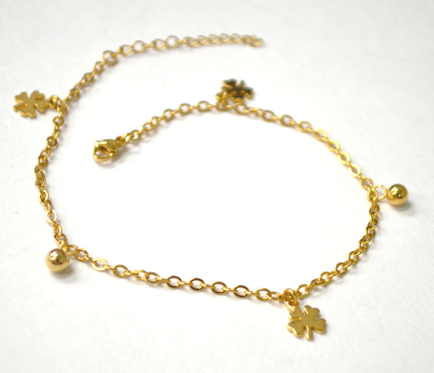 Clover Leaf/Bells Gold IP Anklet 82-243G