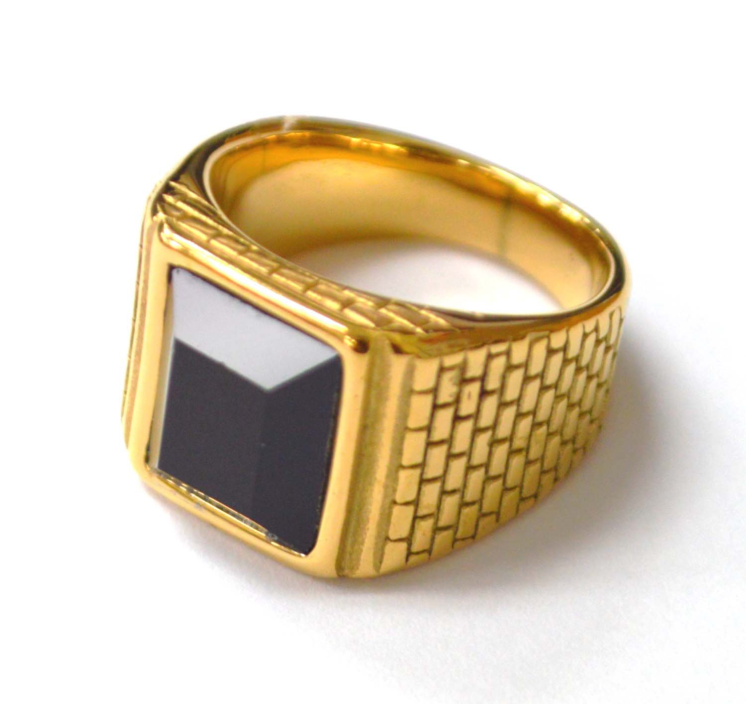 Black CZ Stone Gold IP Plated Ring 81-1515G
