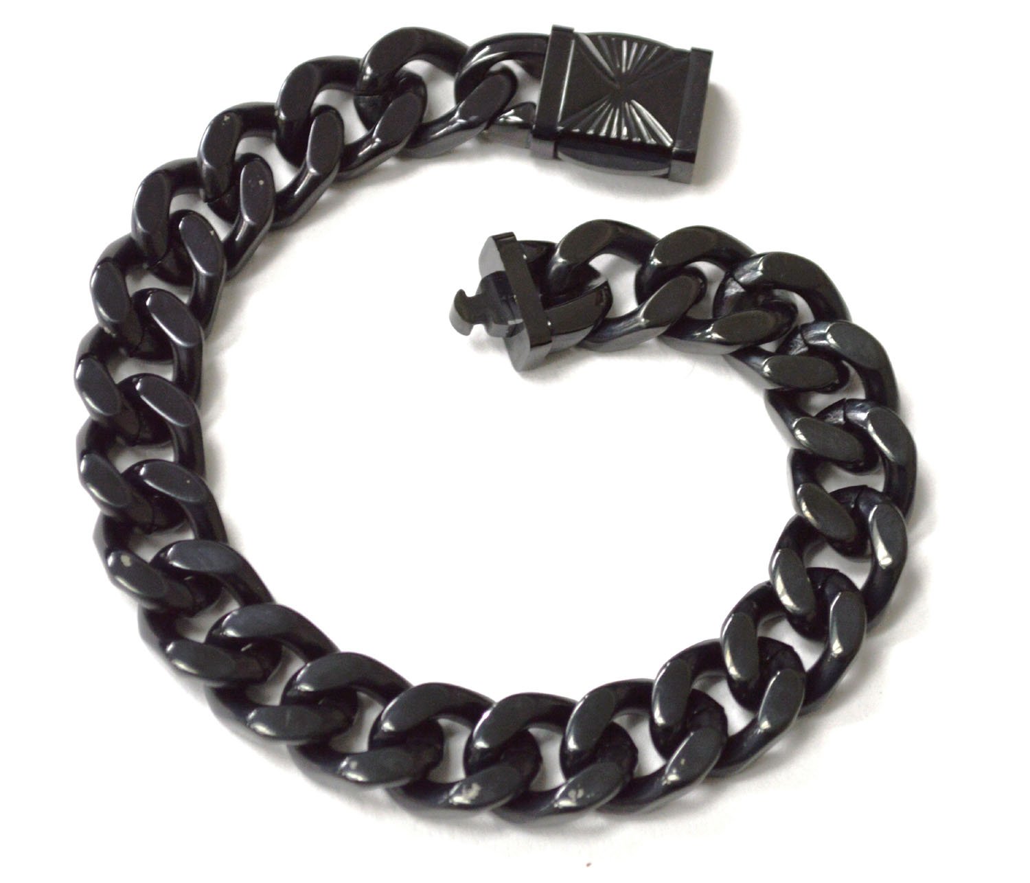 12mm Cuban Black Plated with Fancy Lock 84-1867B-12-2