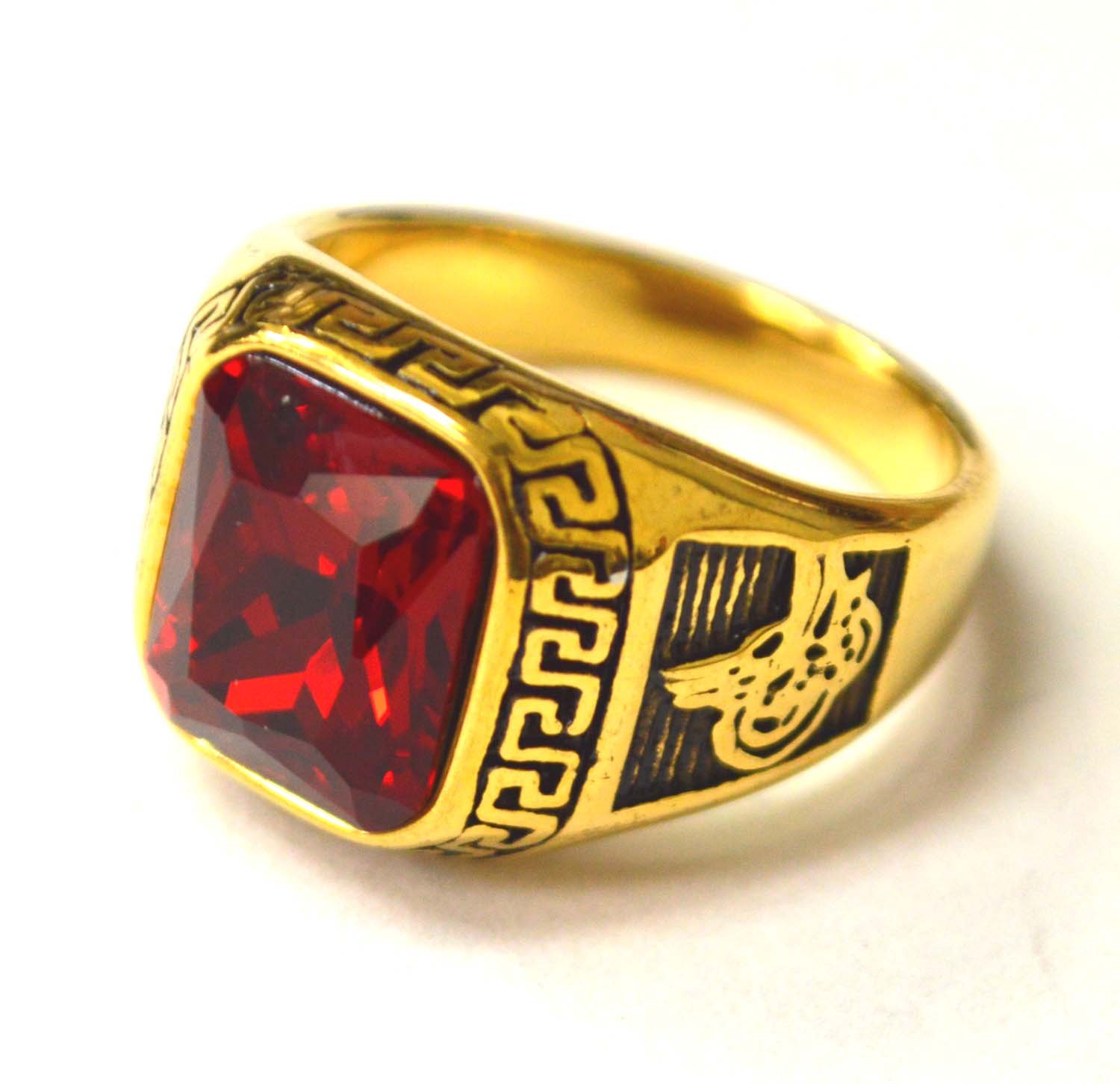 Red Stone Gold IP Plated Ring 81-1468G-Red