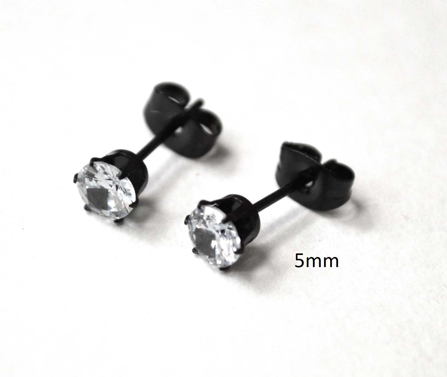 5mm Round Clear CZ with Black Plated Casing Earring83-105B-5