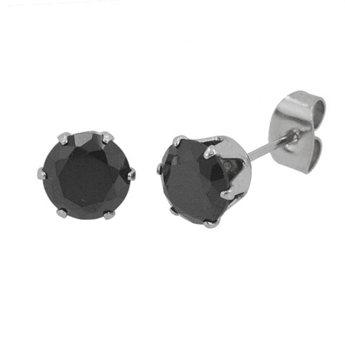 7mm Round Black CZ Stud Earring 83-103B-7