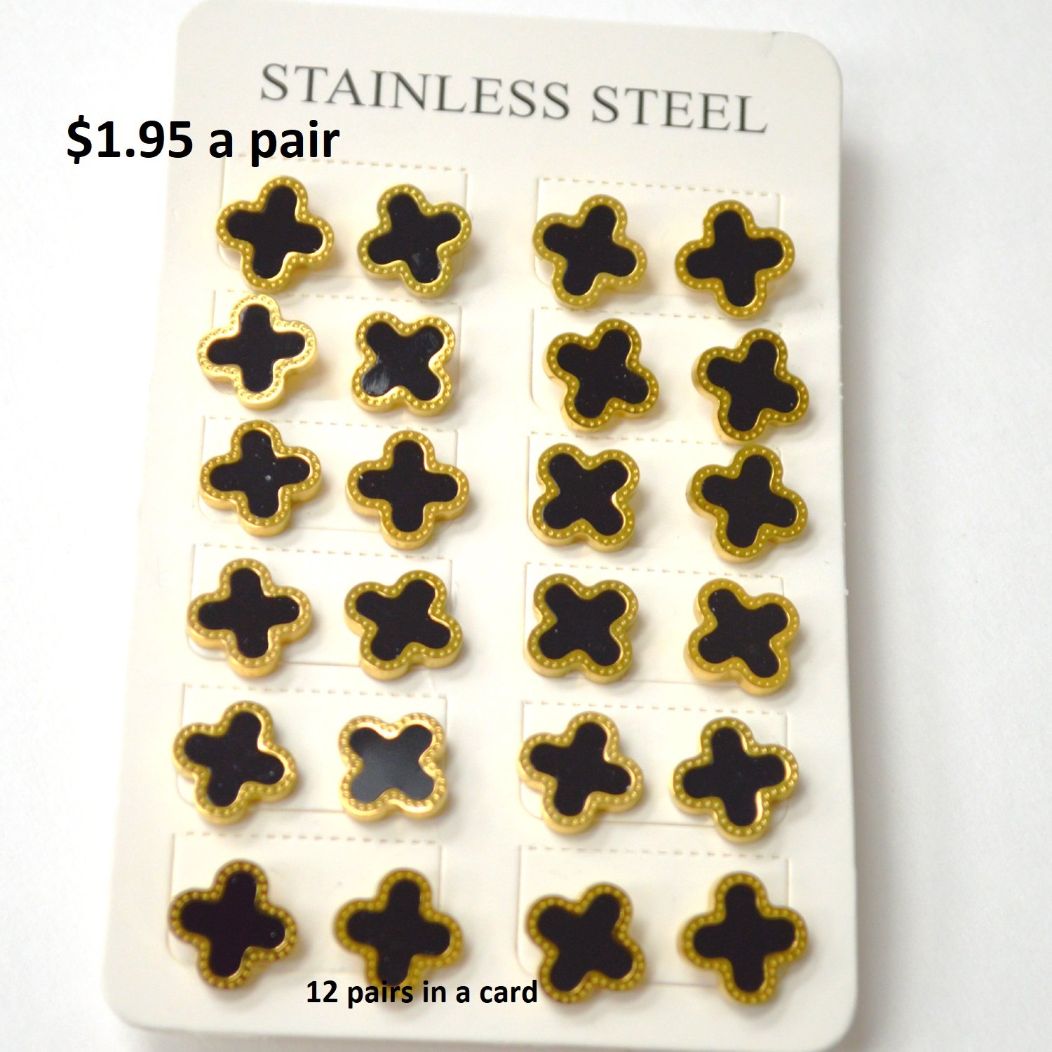 Designer's Inspired Gold IP Plated Earrings 83-967G Black (12 Pairs)