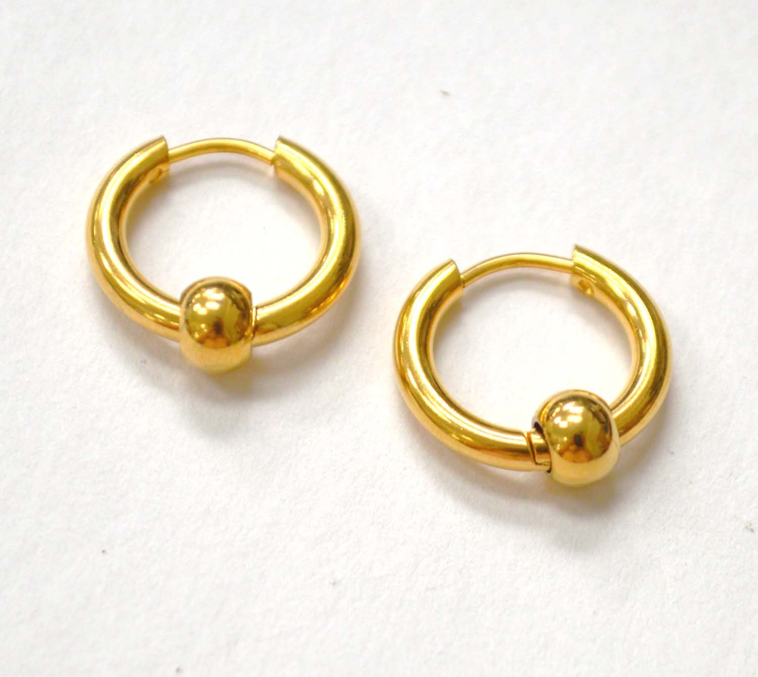 Hoops with bead Gold Plated Earrings 83-727G