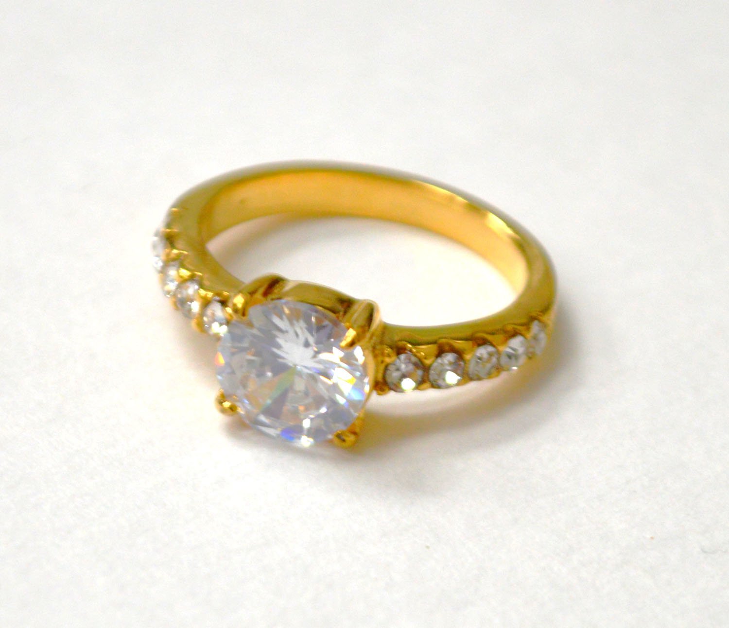Round CZ Stone Gold IP Plated Ring 81-1603G