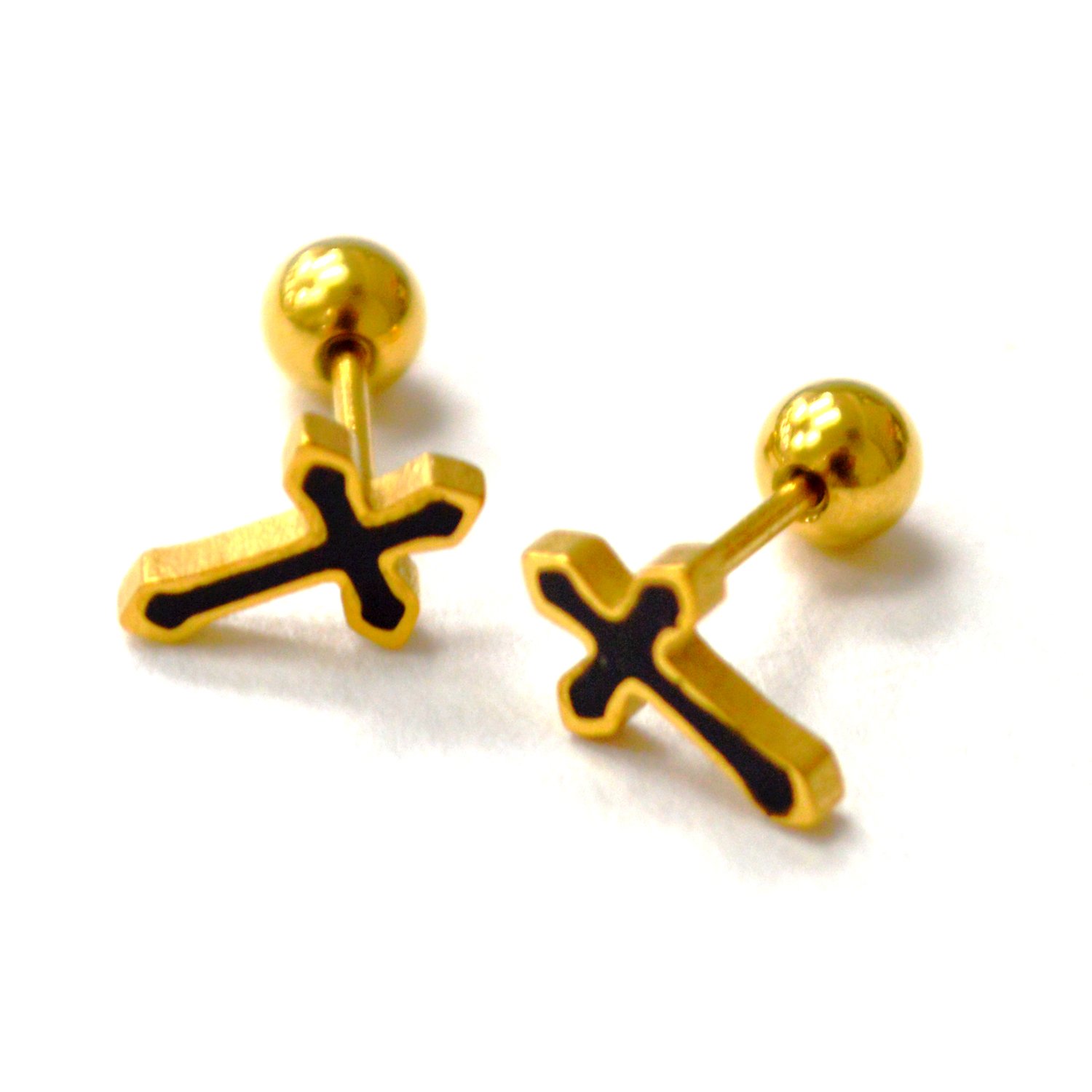 Cross Screw Ball Back Gold IP Plated Earrings 83-953G