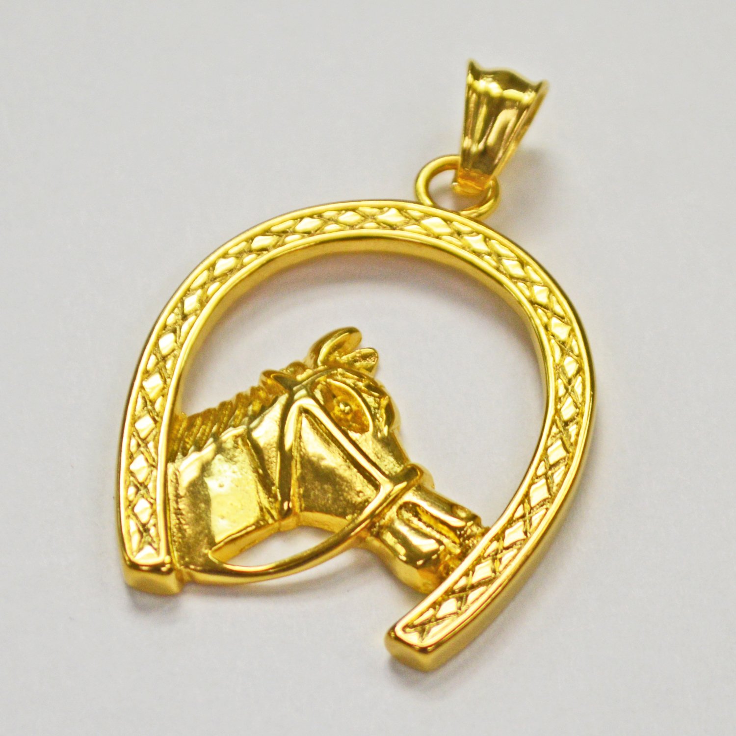 Horseshoe Horse Gold IP Plate Pendant 86-1140G