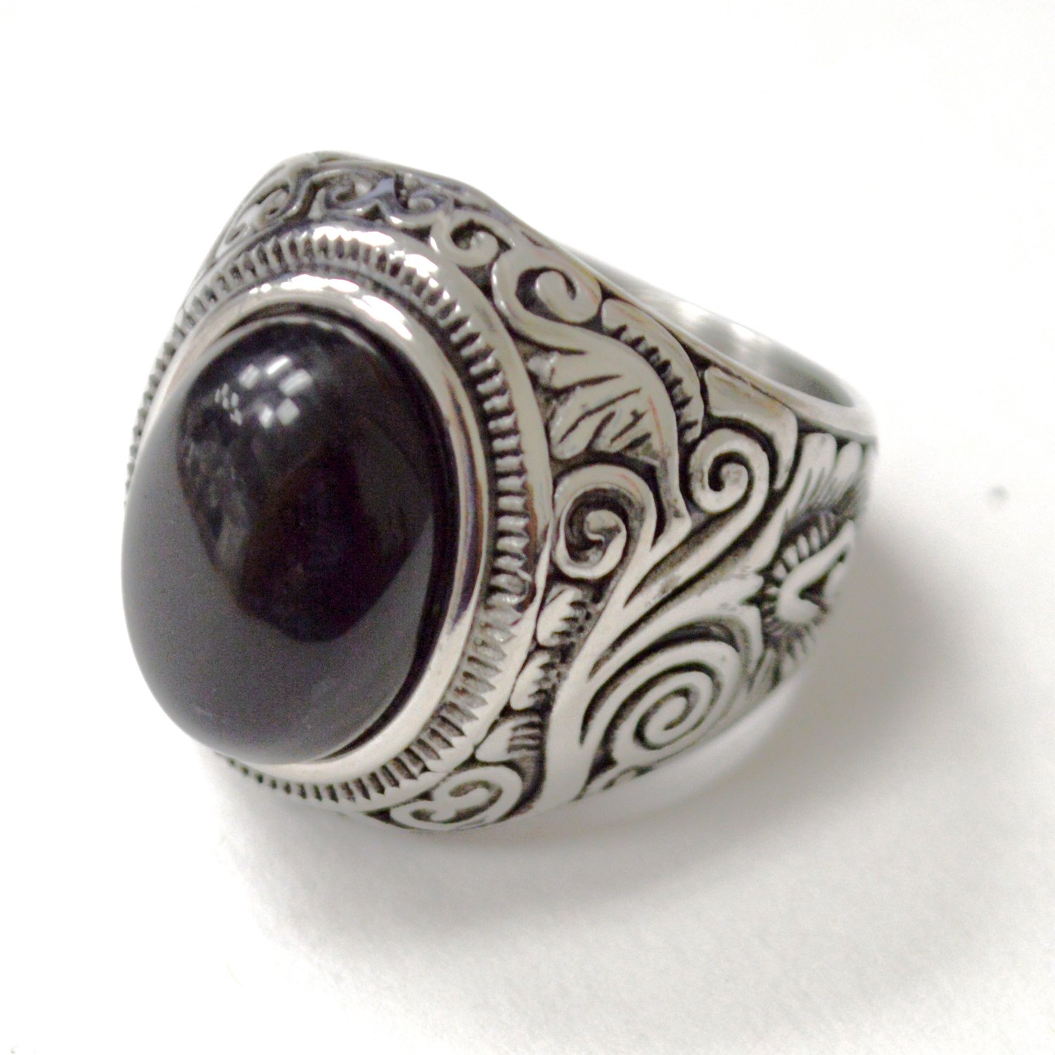 Black Stone Stainless Steel Ring  81-1207S-Black
