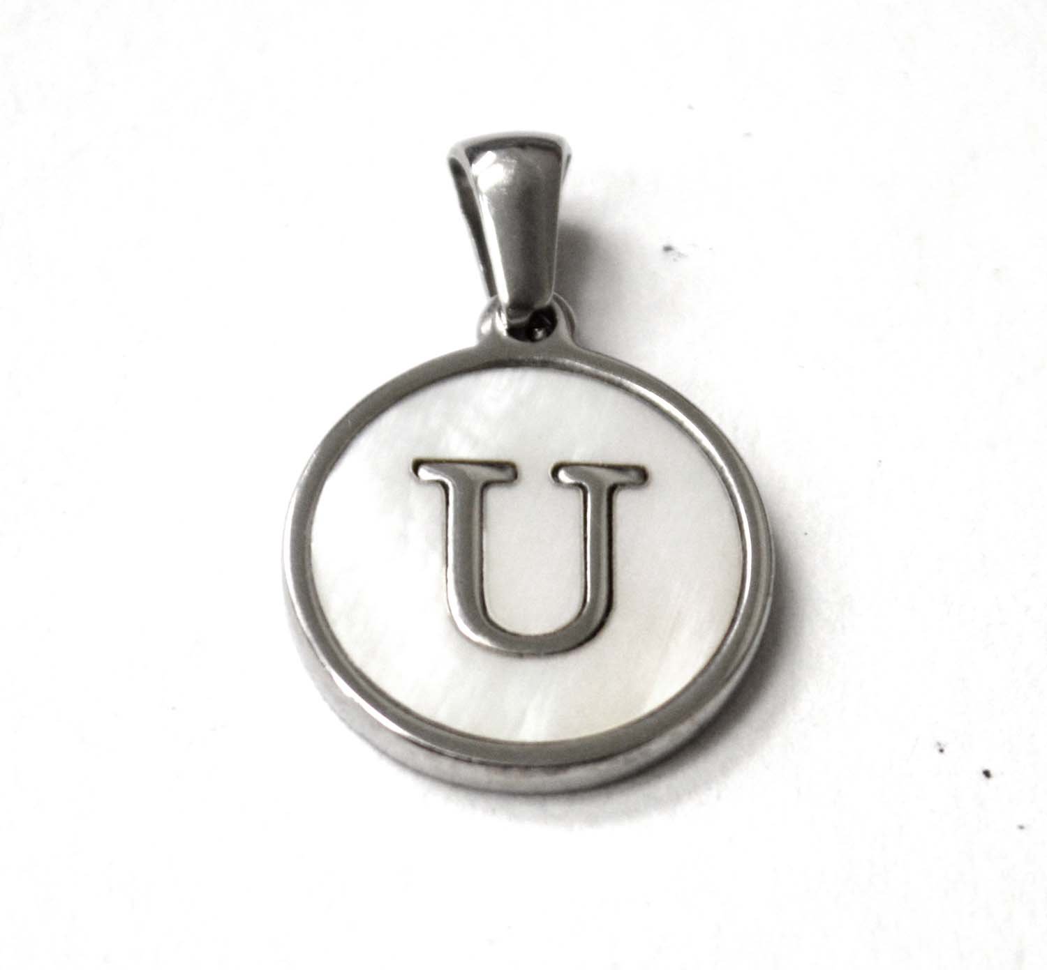 U Initial Stainless Steel in Mother of Pearl Pendant 86-2479S-U
